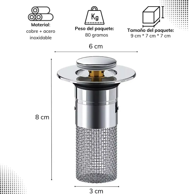 Foto 4 pulgar | Xtellar Tapón Universal Para Fregadero Y Ducha Con Filtro De Drenaje Antiobstrucciones