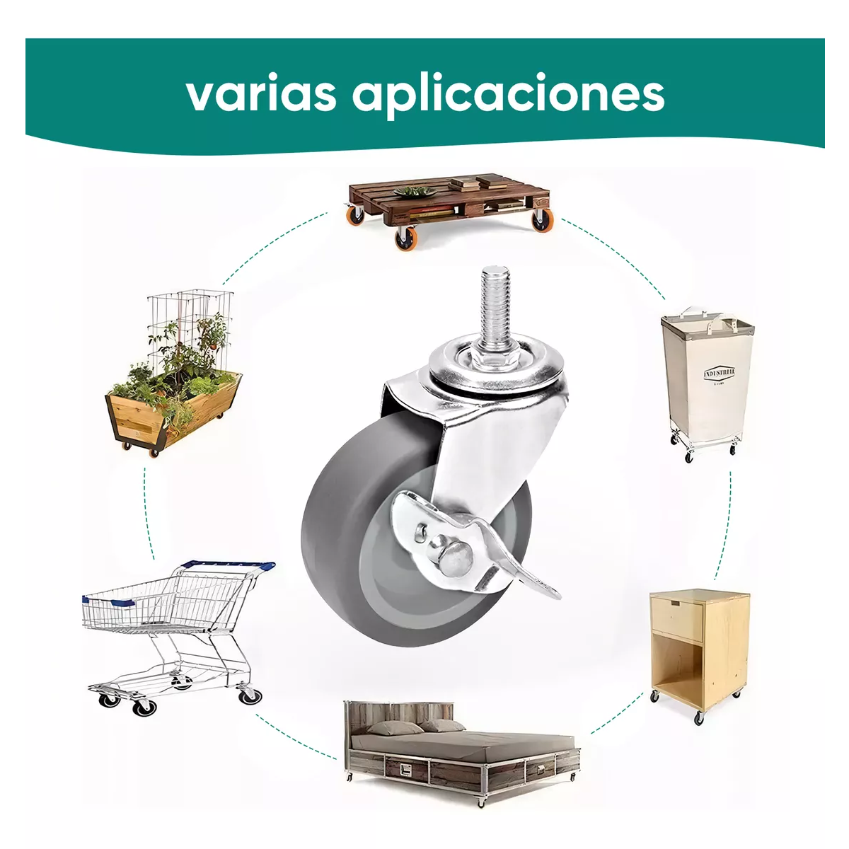 Foto 4 pulgar | Juego de 4 Ruedas Giratorias con Freno de Acero Resistente de 600 lbs de Capacidad
