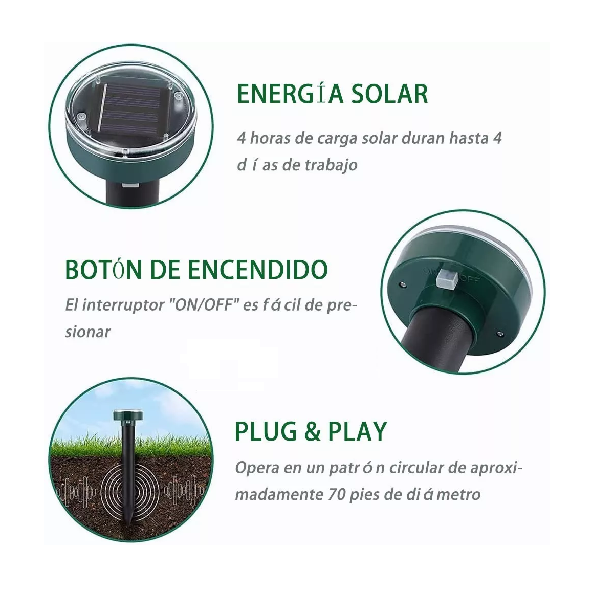 Foto 4 pulgar | Set 4 Repelentes Solar Plagas Exterior Ultrasonido Eo Safe Imports Esi-11706 Negro