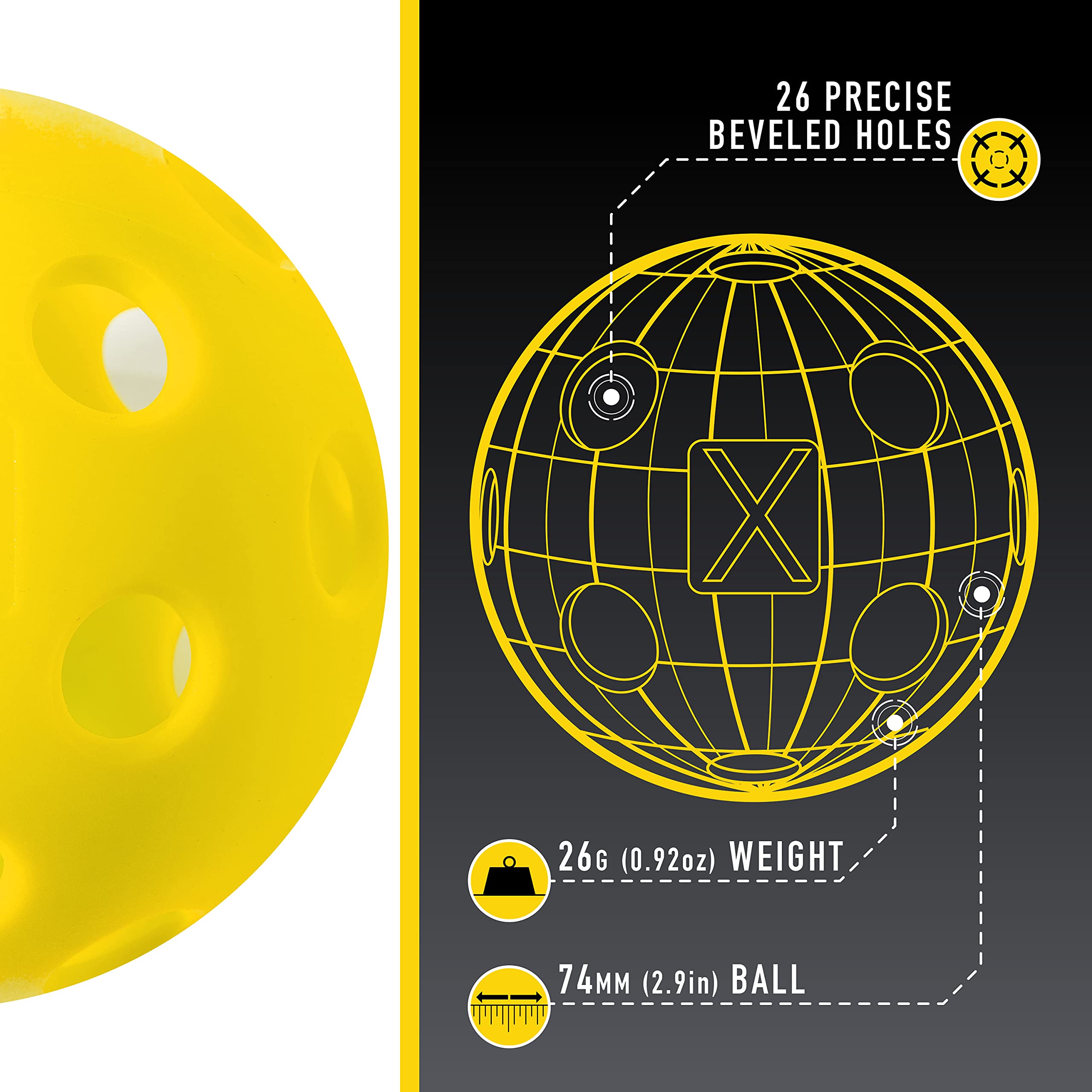 Foto 3 pulgar | Pickleball Franklin Sports X-26 Indoor, Paquete De 12 Unidades, Color Amarillo - Venta Internacional.