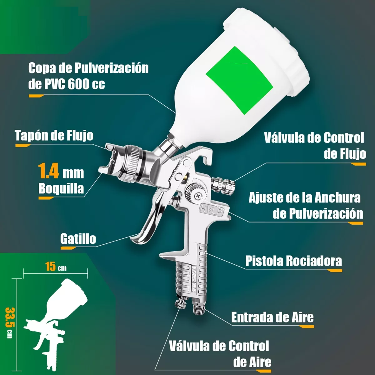 Foto 3 pulgar | Kit Pistola para Pintar Gravedad Eo Safe Imports ESI-9338 Plata con 3 Boquillas 12 Piezas