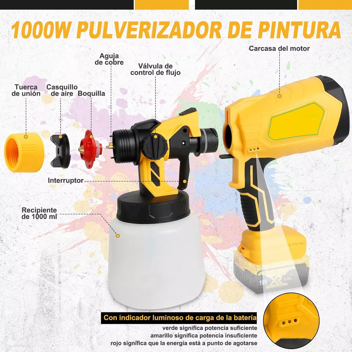 Foto 3 pulgar | Pistolas Para Pintar Eléctrica Inalámbrico Pintar Gravedad Eo Safe Imports Esi-17912 Multicolor