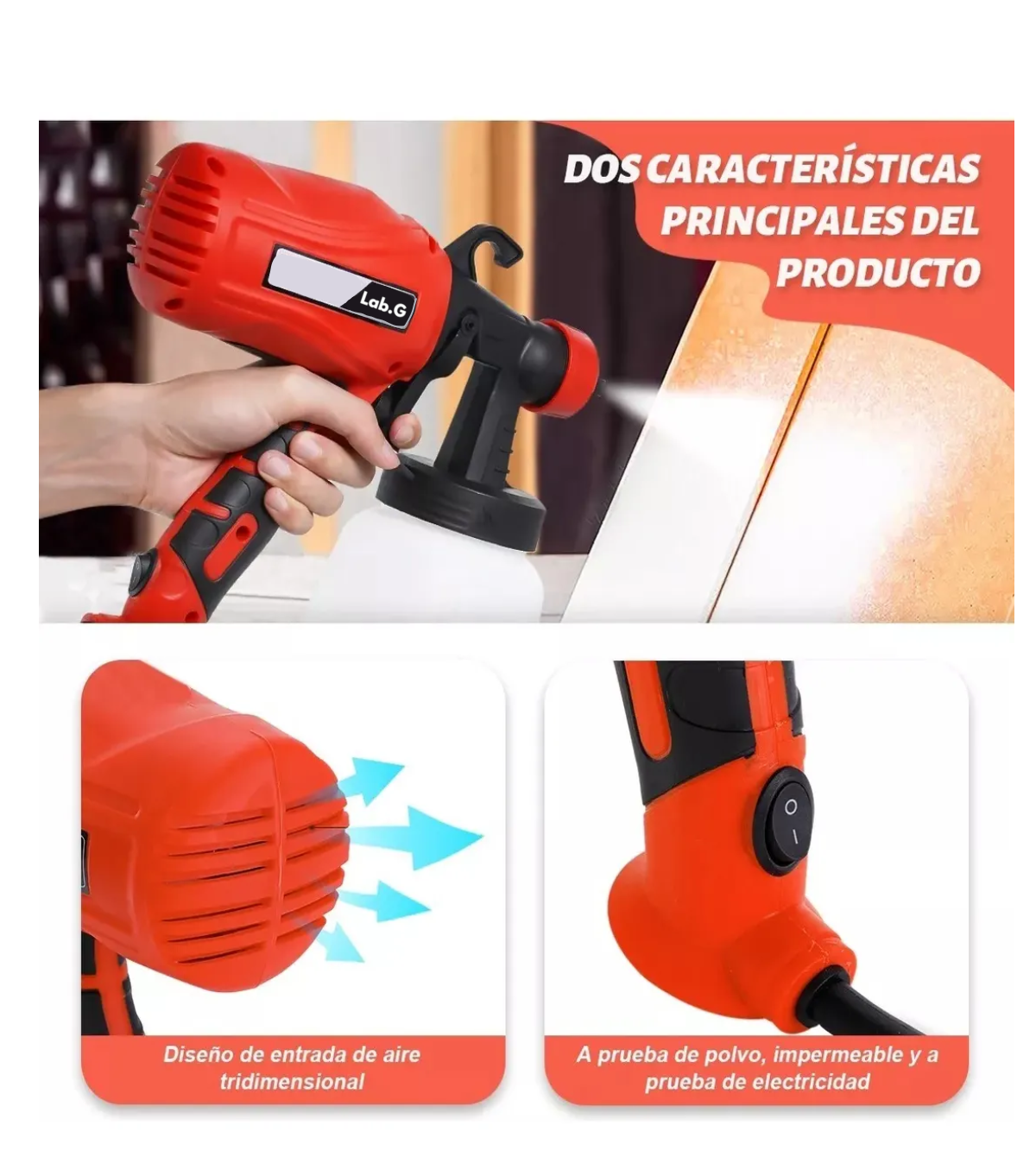 Foto 4 pulgar | Máquina Para Pistola Eléctrica Para Pintar 110v 550w 950ml Lab.g Rojo
