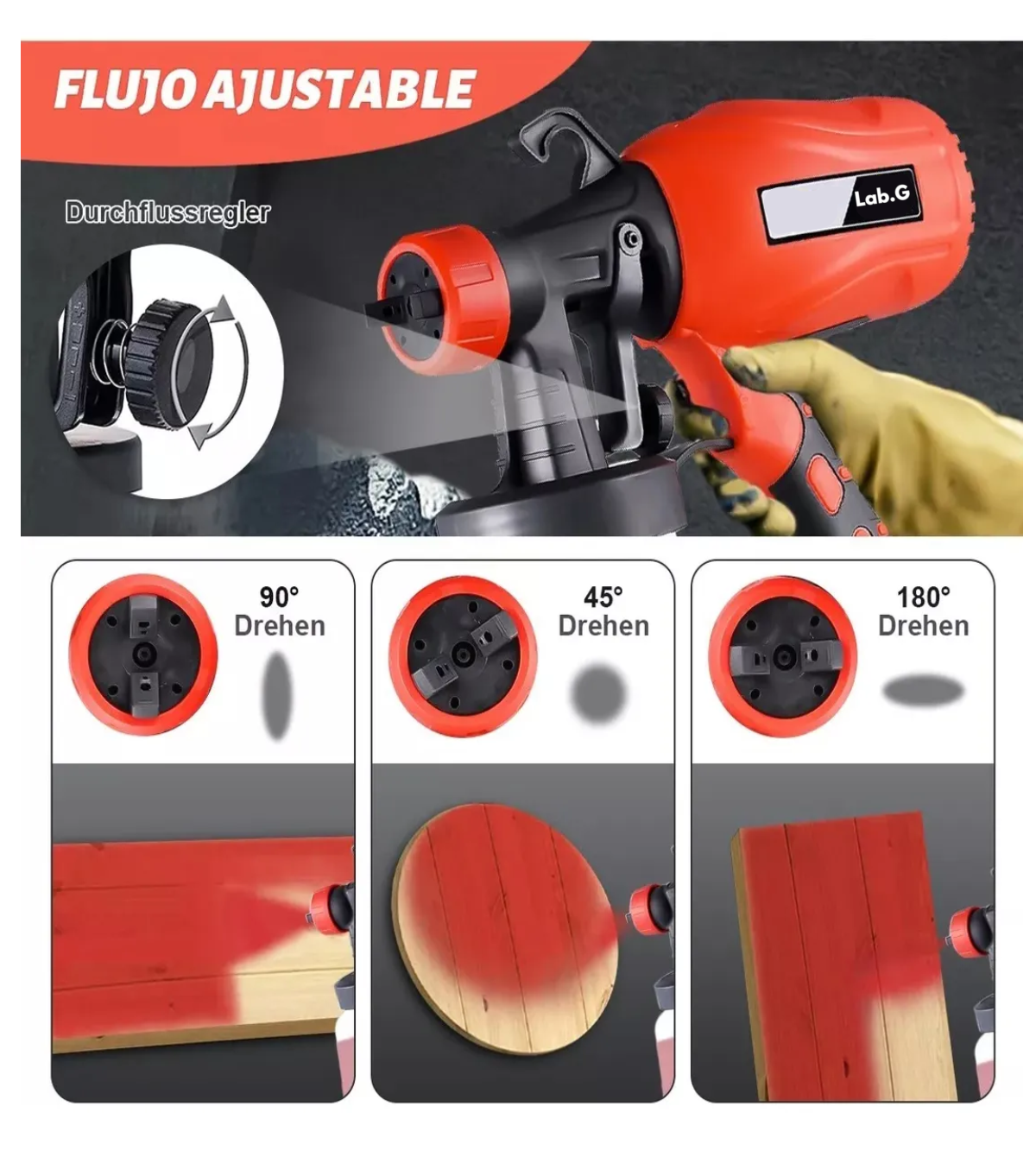 Foto 5 pulgar | Máquina Para Pistola Eléctrica Para Pintar 110v 550w 950ml Lab.g Rojo