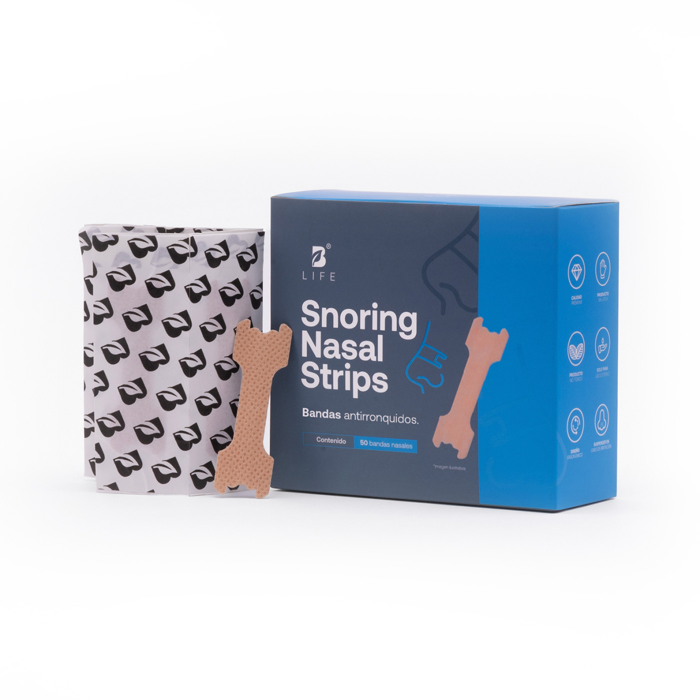 Foto 1 | Tiras Nasales Para Disminuir Ronquidos. 50 Piezas. Snoring Nasal Strips B Life.