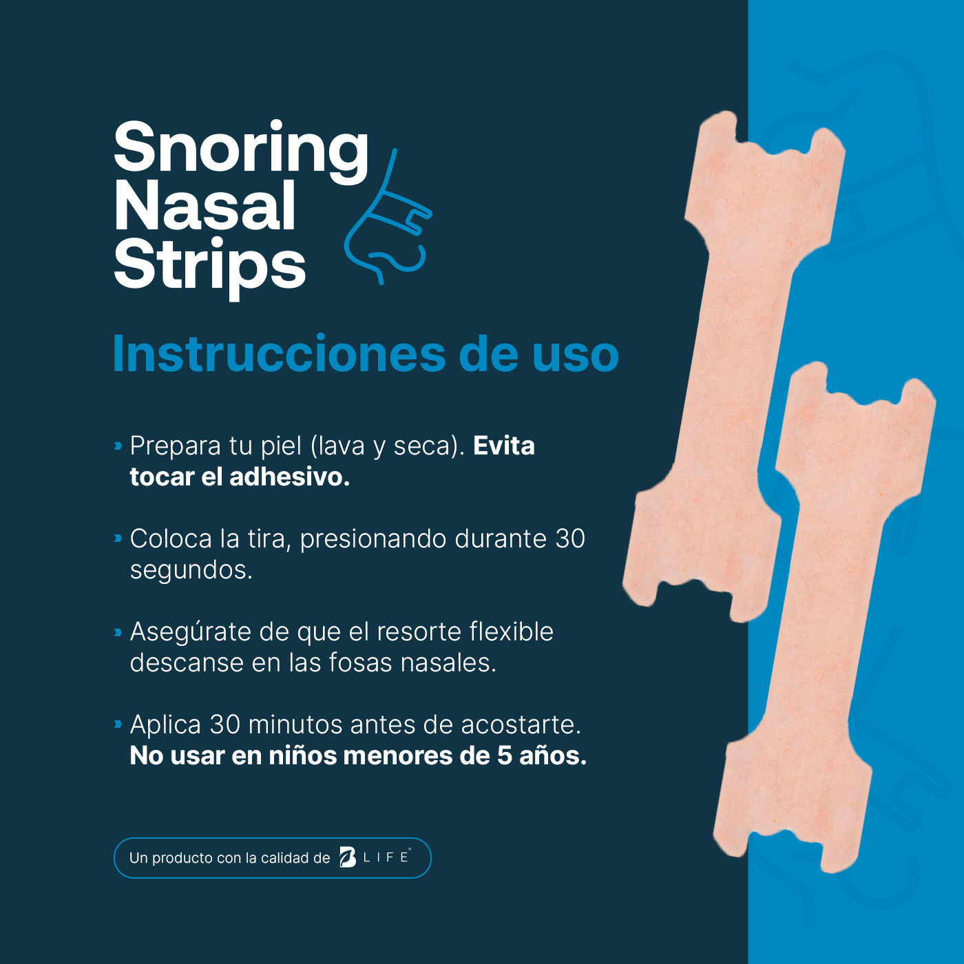 Foto 5 pulgar | Tiras Nasales Para Disminuir Ronquidos. 50 Piezas. Snoring Nasal Strips B Life.