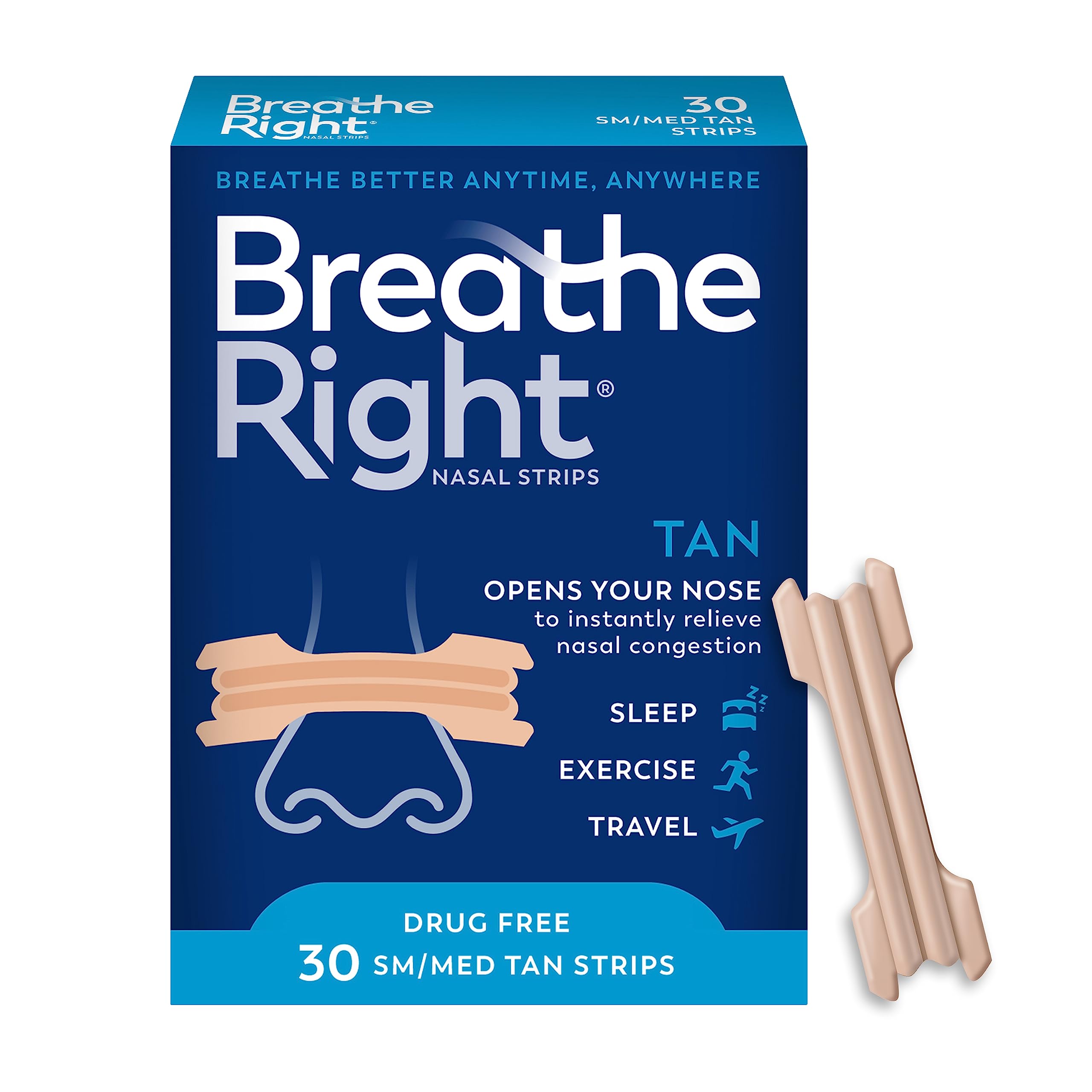 Foto 2 pulgar | Tiras Nasales Breathe Right Original Tan Sm/med, 30 Unidades - Venta Internacional.