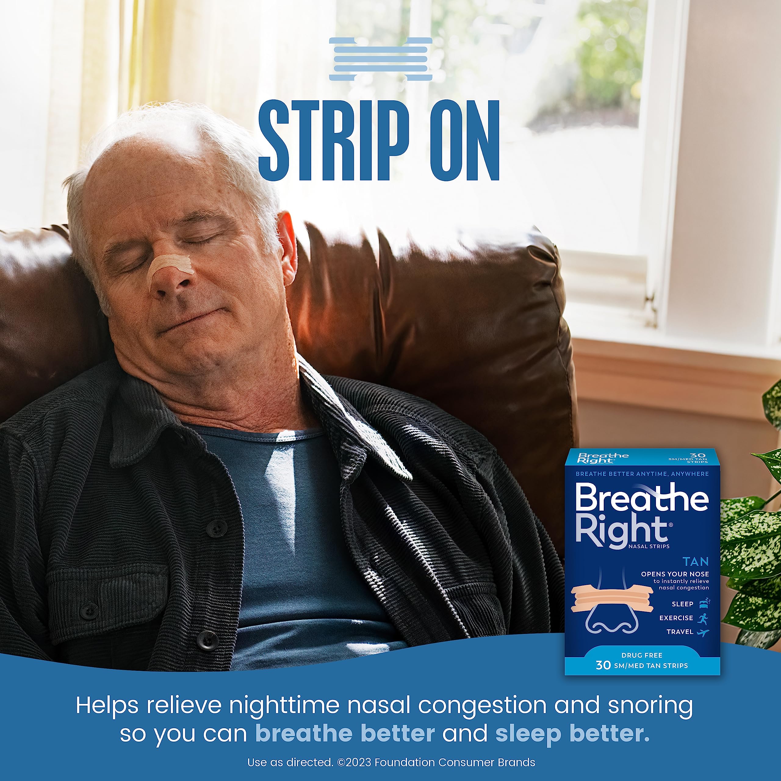 Foto 3 pulgar | Tiras Nasales Breathe Right Original Tan Sm/med, 30 Unidades - Venta Internacional.