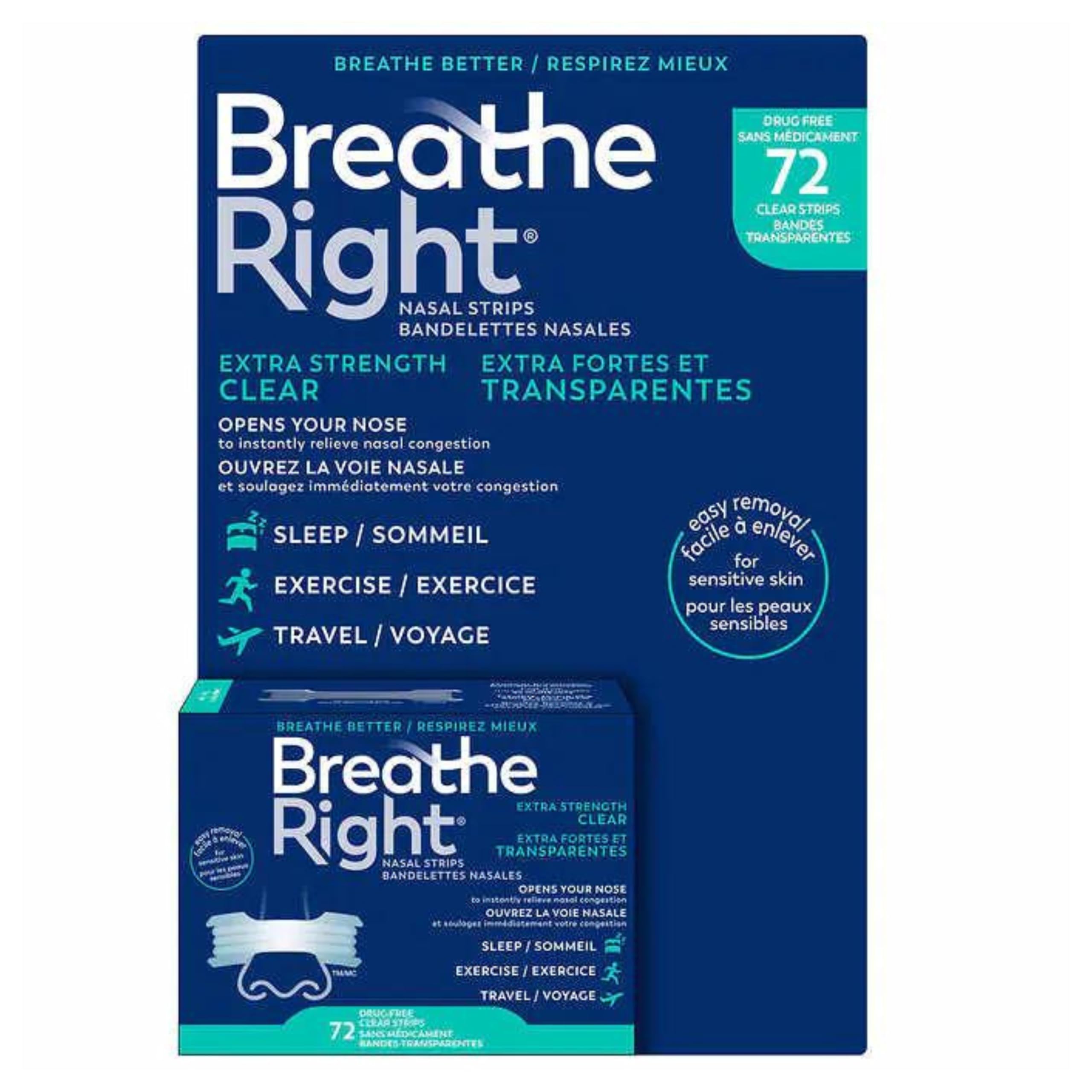 Foto 2 pulgar | Tiras Nasales Breathe Right Extra Clear Para Piel Sensible X72 - Venta Internacional.