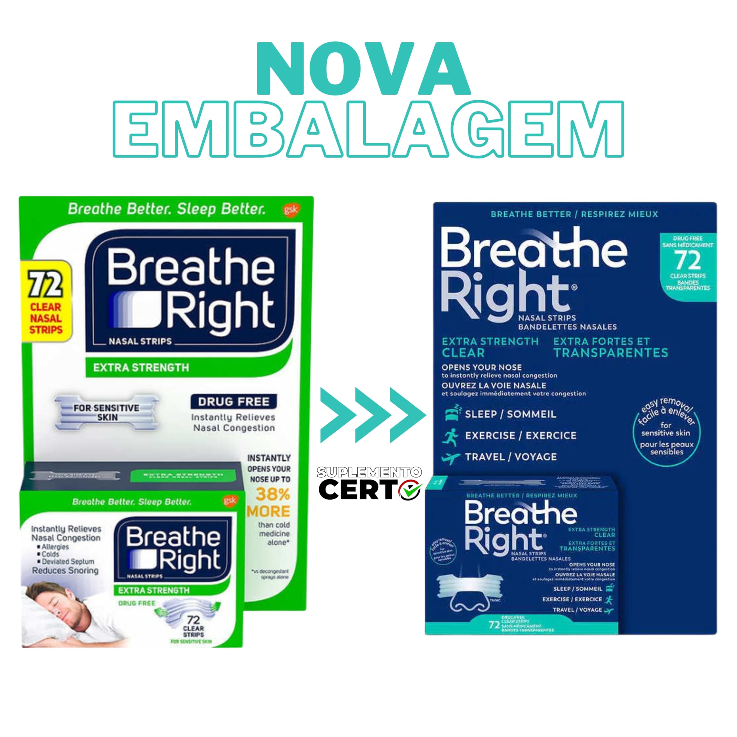 Foto 4 pulgar | Tiras Nasales Breathe Right Extra Clear Para Piel Sensible X72 - Venta Internacional.