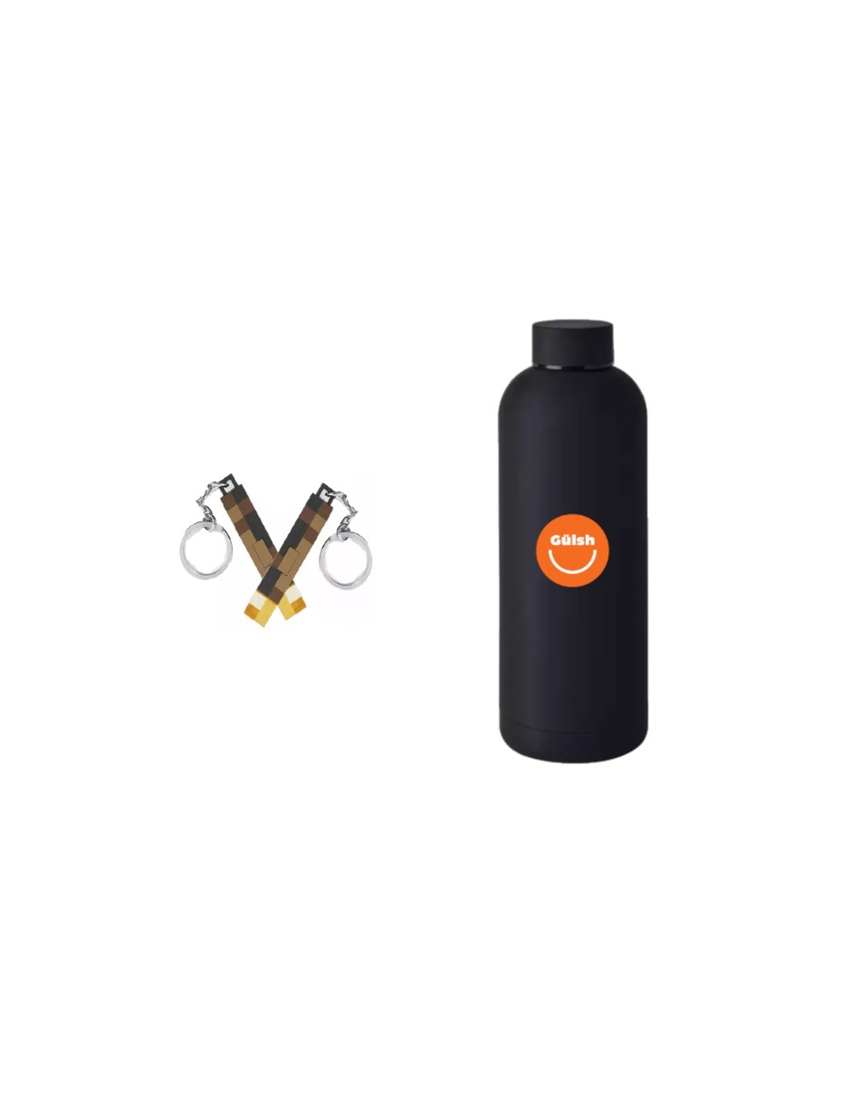 Llaveros De Antorcha Con Luz Recargable + Termo De Agua Güish