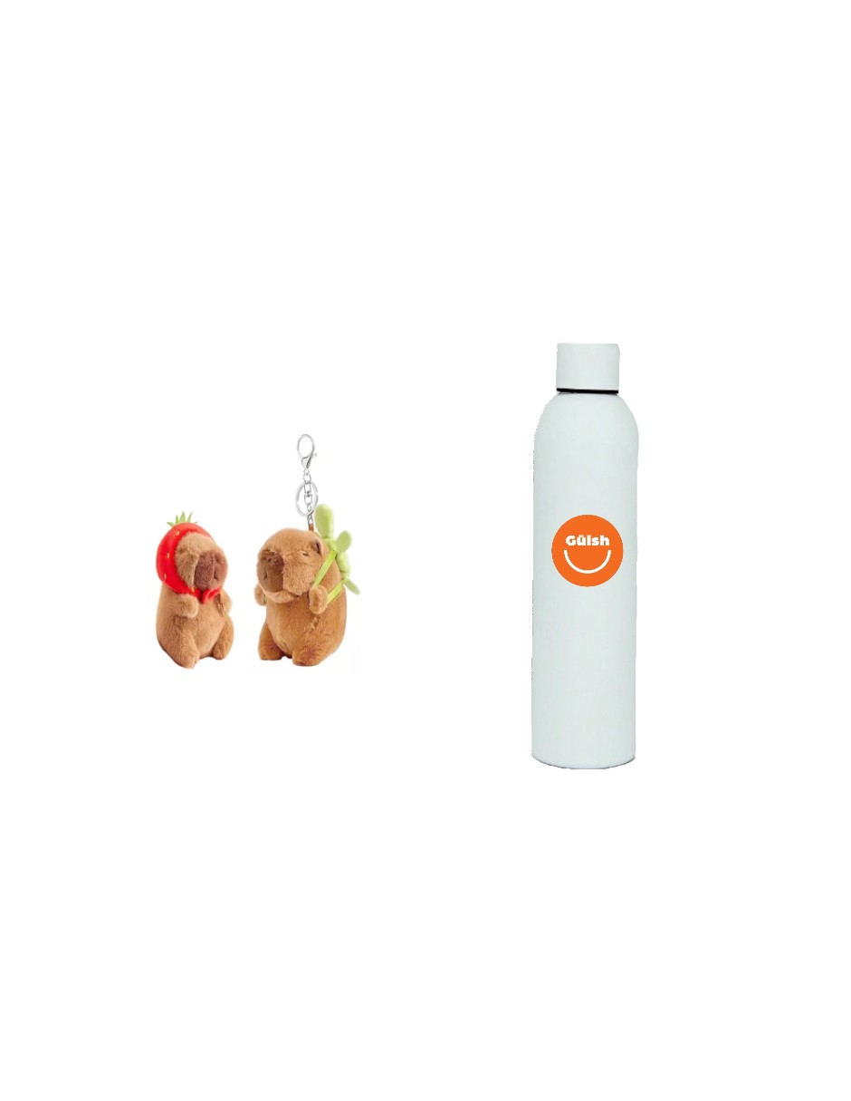 Foto 2 pulgar | Llaveros De Peluche Capibara 2pzas + Termo De Agua Güish