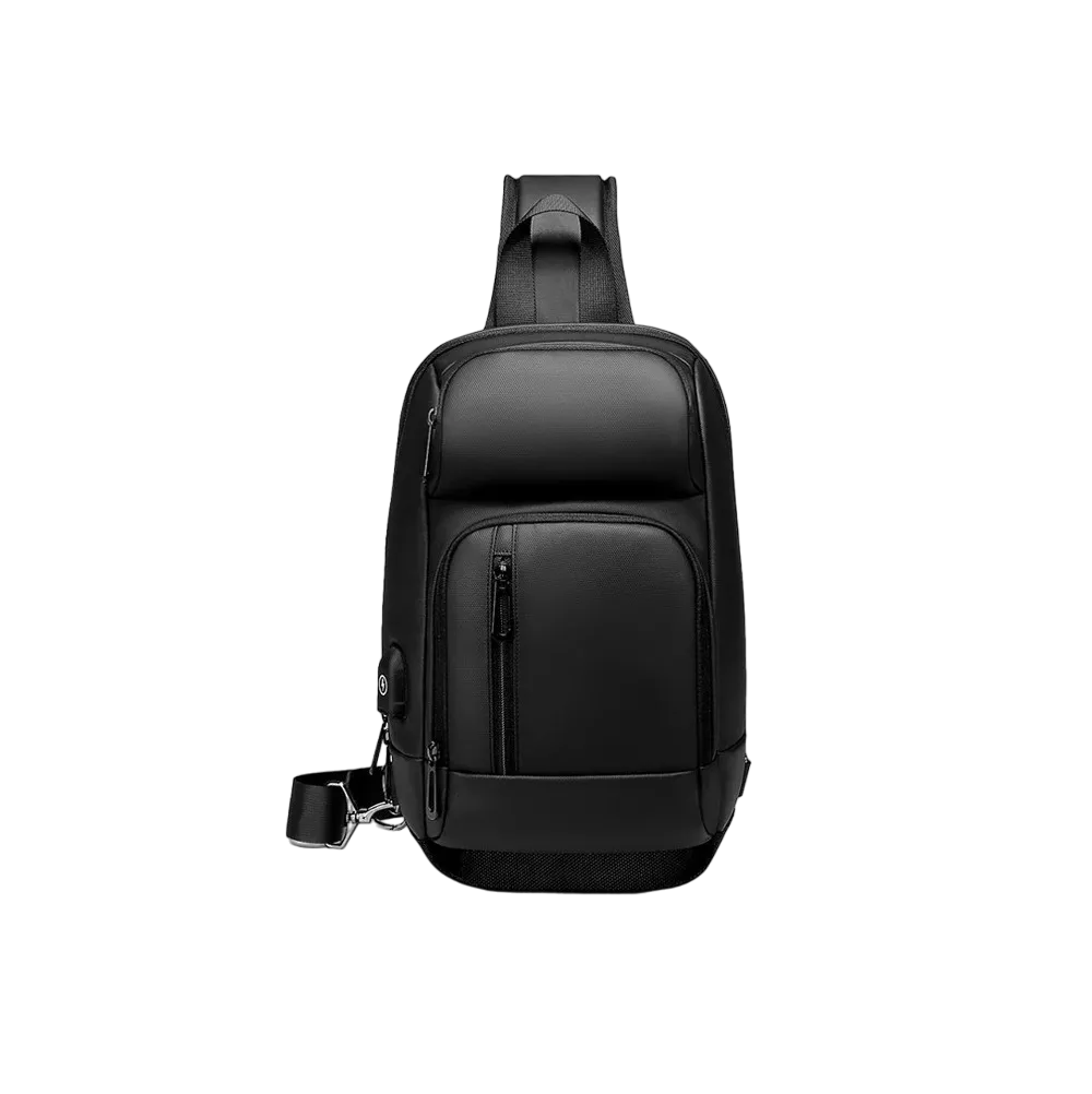 Mochila Pechera Cruzada Bandolera Impermeable Antirrobo Usb, Negro