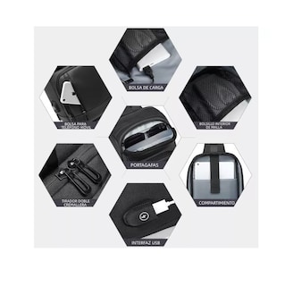 Foto 3 | Mochila Pechera Cruzada Bandolera Impermeable Antirrobo Usb, Negro