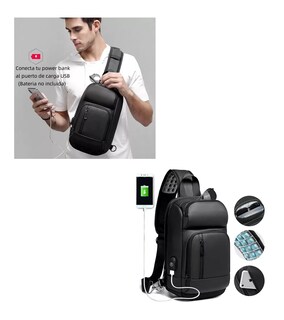 Foto 4 | Mochila Pechera Cruzada Bandolera Impermeable Antirrobo Usb, Negro