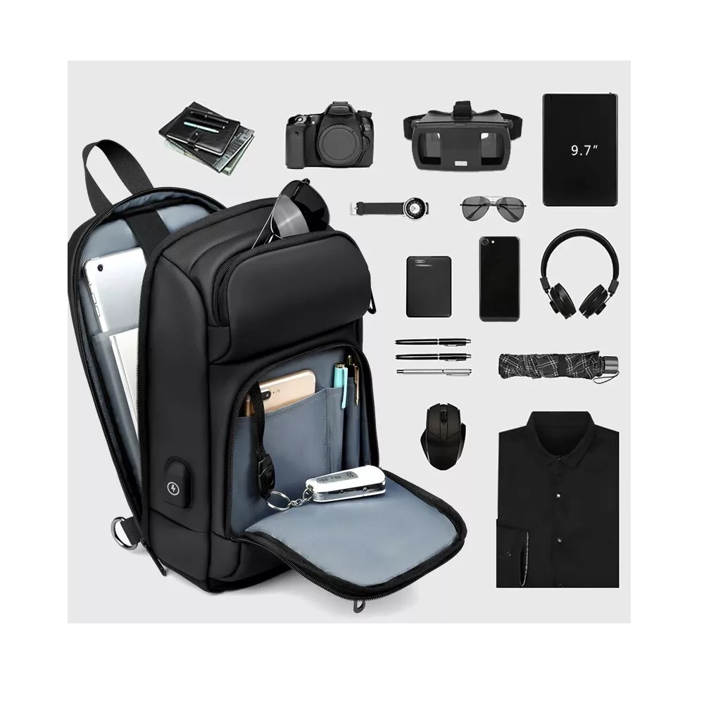 Foto 3 pulgar | Mochila Pechera Cruzada Bandolera Impermeable Antirrobo Usb, Negro