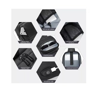 Foto 3 | Mochila Pechera Cruzada Bandolera Impermeable Antirrobo Usb, Negro