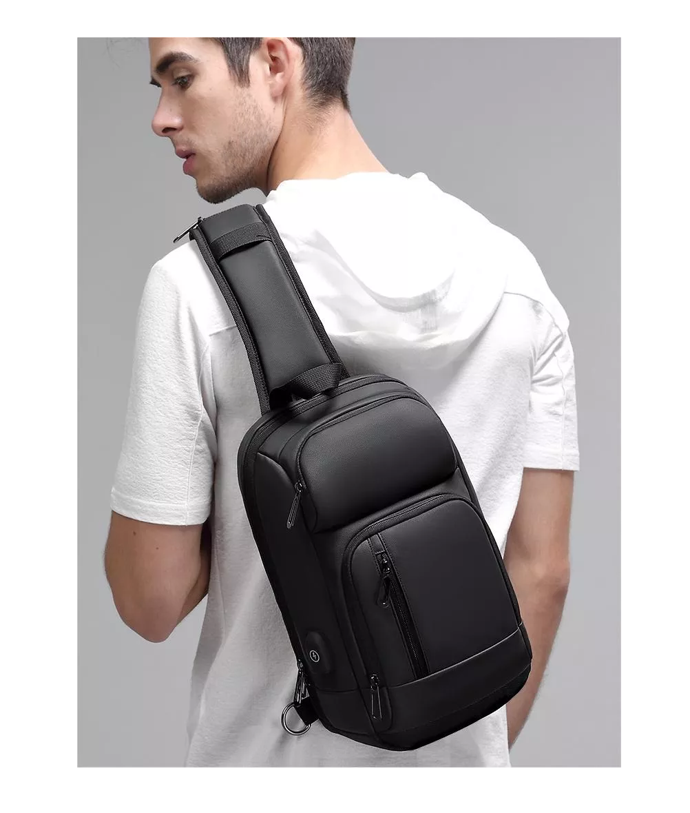 Foto 6 pulgar | Mochila Pechera Cruzada Bandolera Impermeable Antirrobo Usb, Negro
