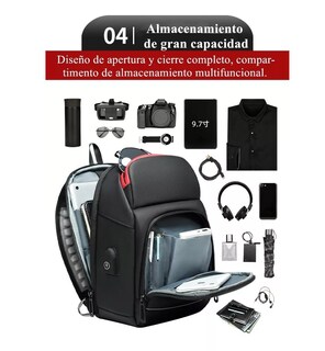 Foto 5 | Mochila Cruzada Bandolera Para Hombre Hombro Carga Usb Lujo Negro/rojo