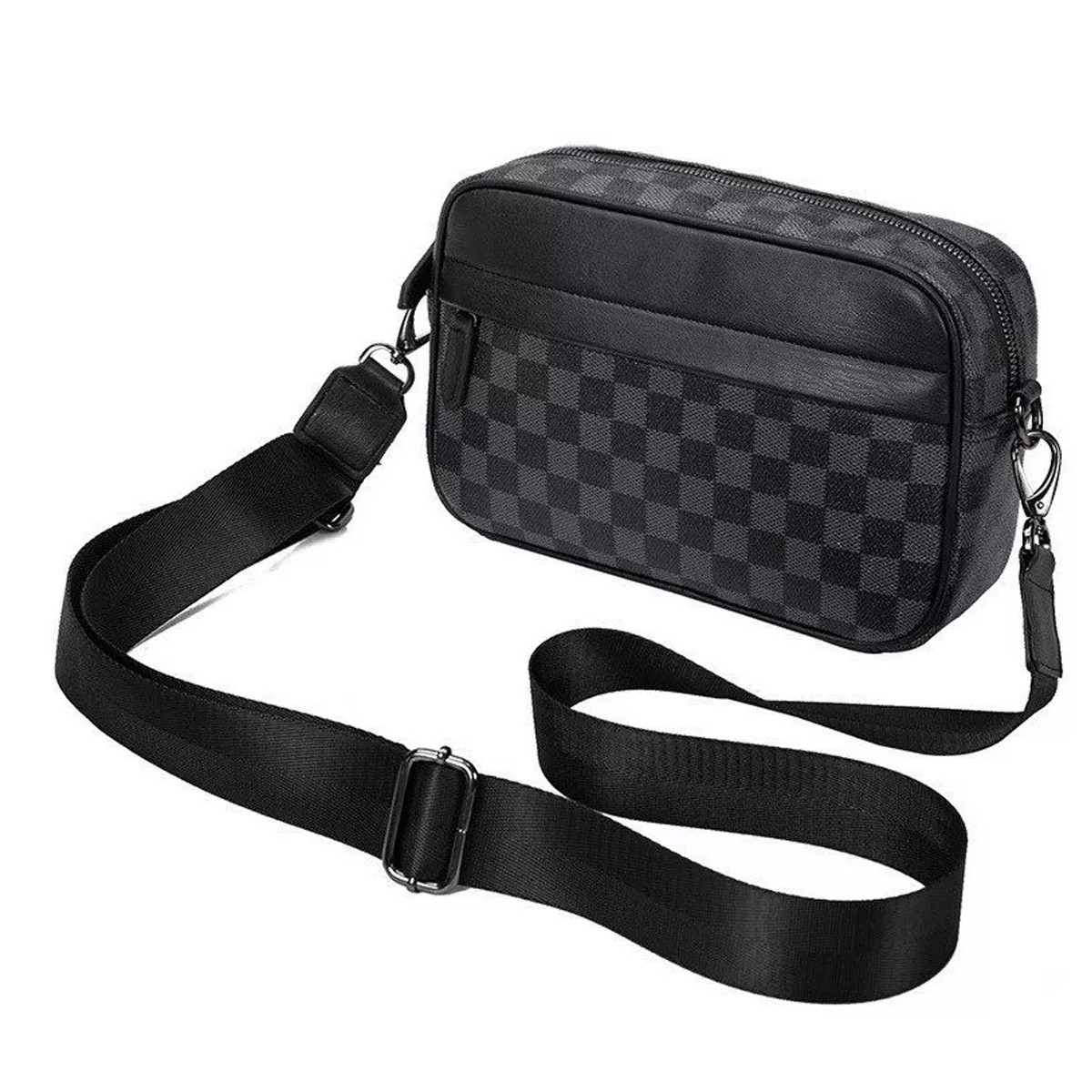 Foto 4 pulgar | Bandolera de Cuero para Hombre Bolso Crossbody Cuadros