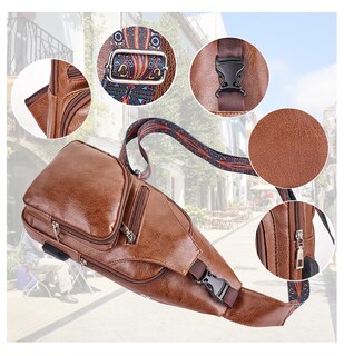 Foto 3 | Bolso De Pecho De Hombre Cuero, Marrón Claro