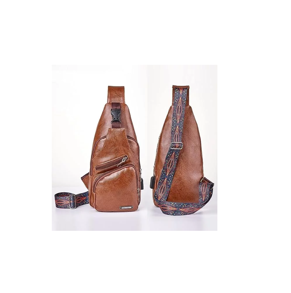 Foto 4 | Bolso De Pecho De Hombre Cuero, Marrón Claro