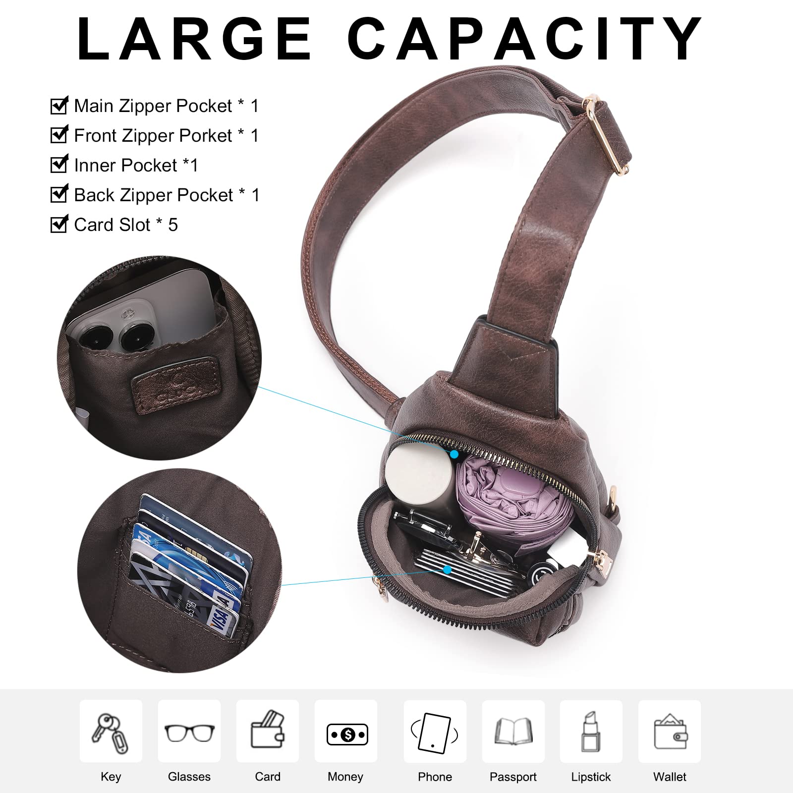 Foto 5 pulgar | Riñonera Cluci Pequeña De Piel Con Bandolera Para Mujer - Venta Internacional.