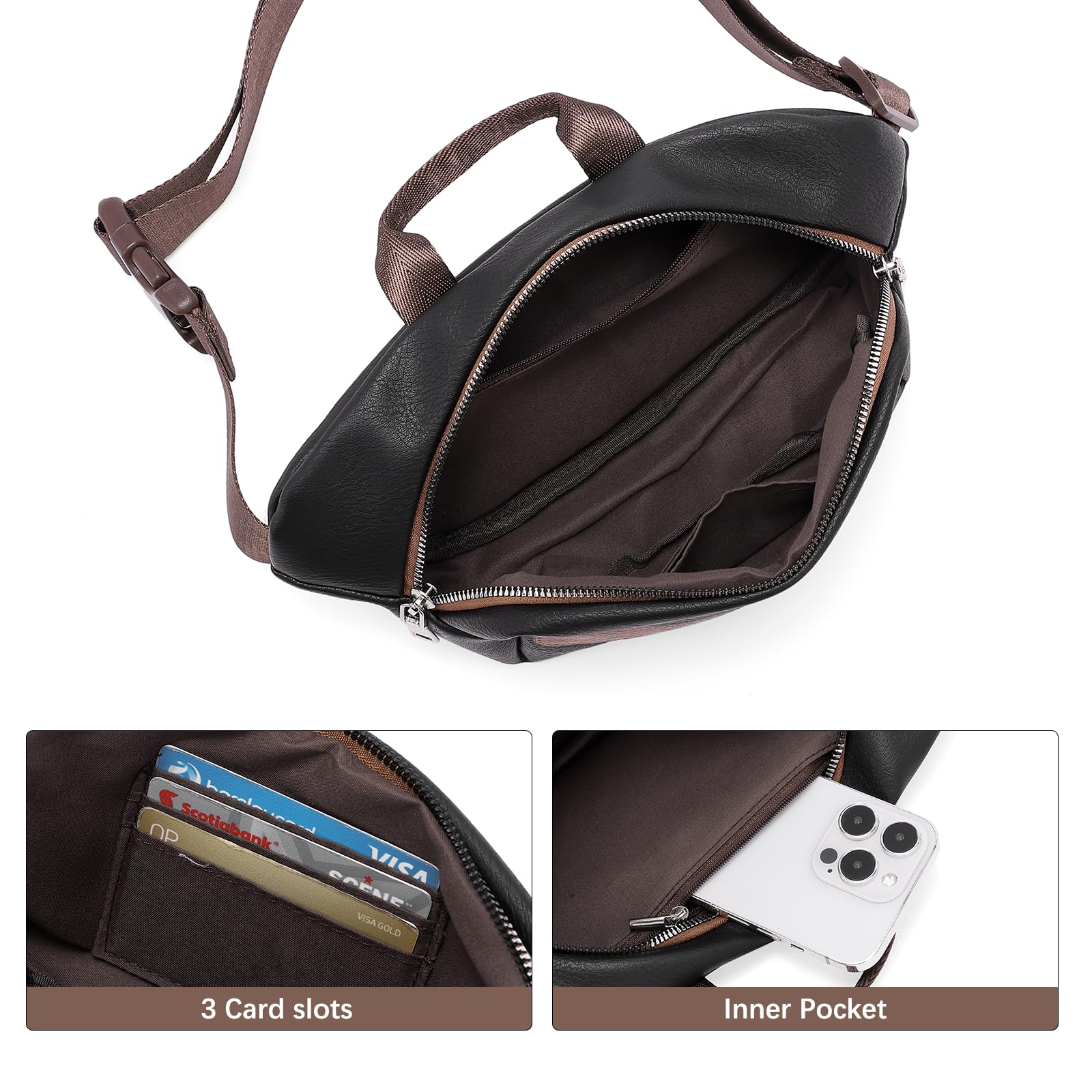Foto 5 pulgar | Riñonera Cluci Crossbody Para Mujer, Piel Vegana, Color Negro/marrón - Venta Internacional.