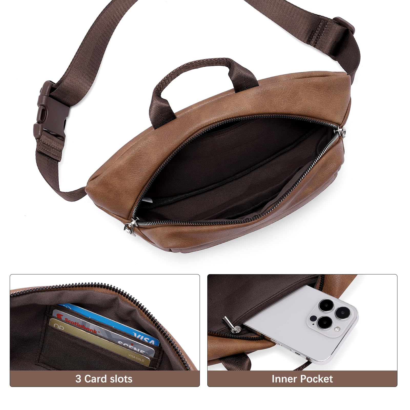 Foto 5 pulgar | Riñonera Cluci Crossbody Para Mujer, Piel Vegana, Color Marrón - Venta Internacional.
