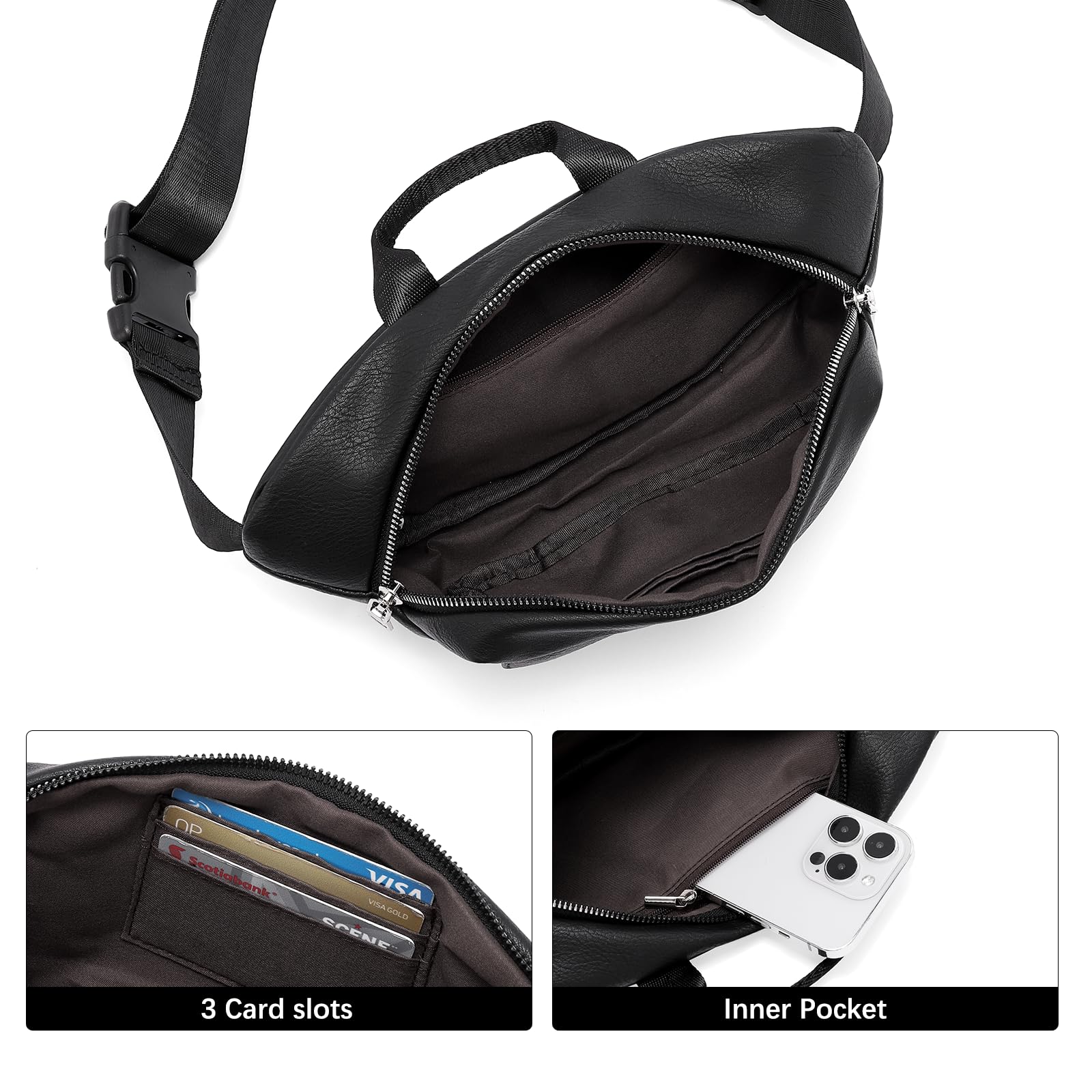 Foto 5 pulgar | Riñonera Cluci Crossbody Para Mujer, Piel Vegana, Color Negro - Venta Internacional.