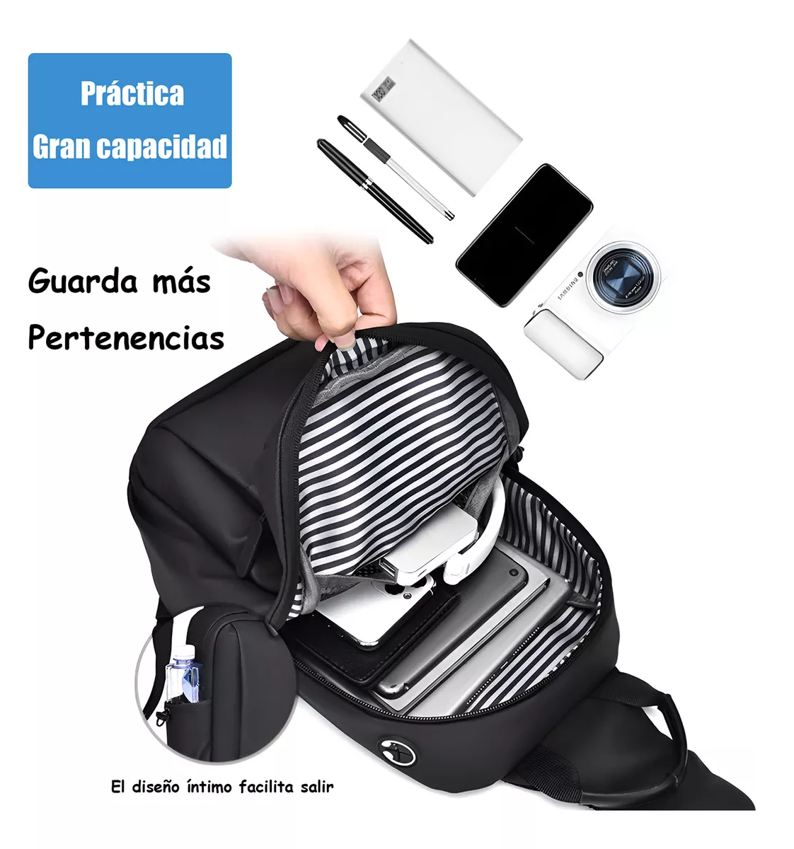 Foto 5 pulgar | Pechera Bolsa Bandolera Impermeable Para Hombre Negro