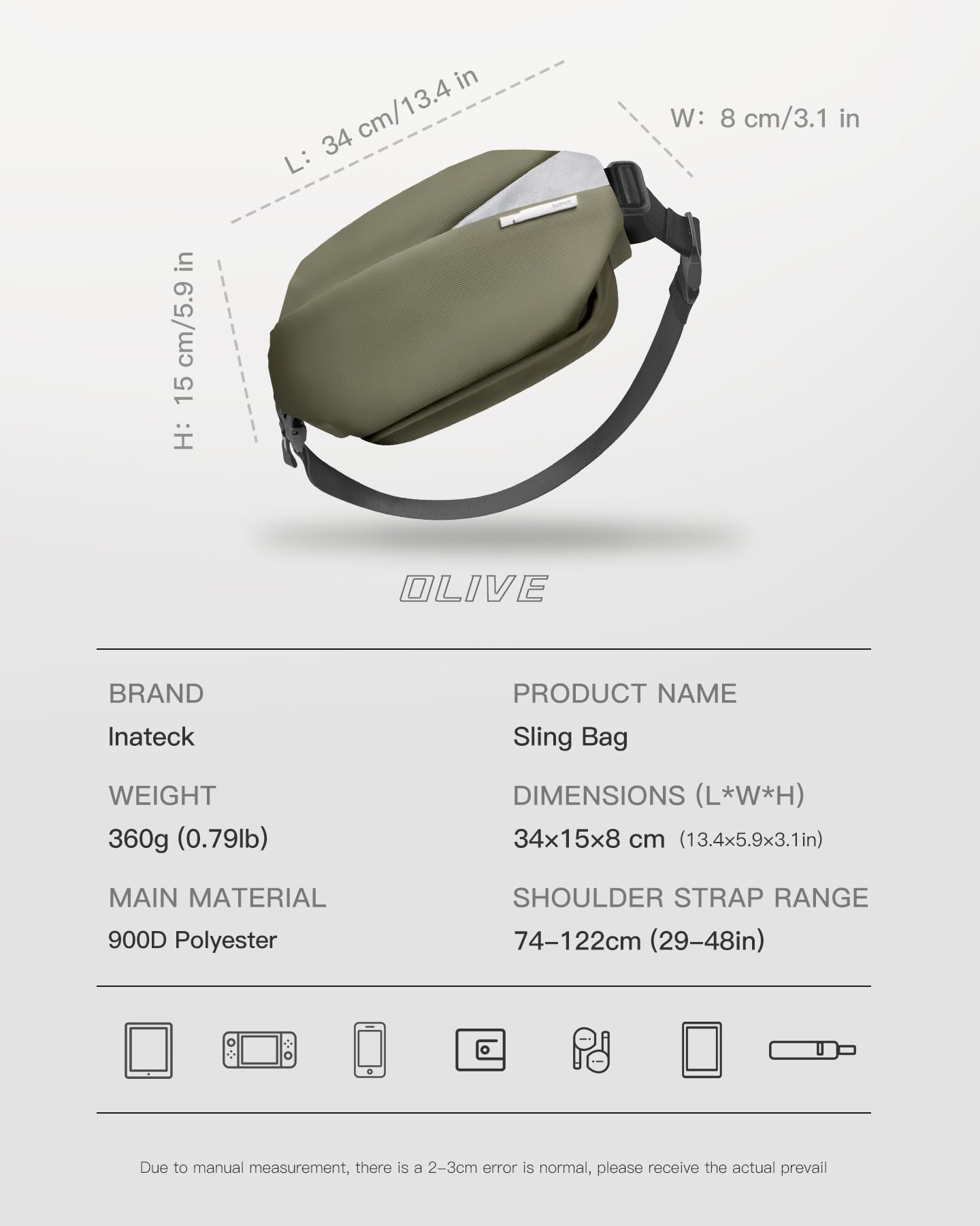 Foto 3 pulgar | Bandolera Inateck X 4 L Resistente Al Agua, Color Oliva - Venta Internacional.