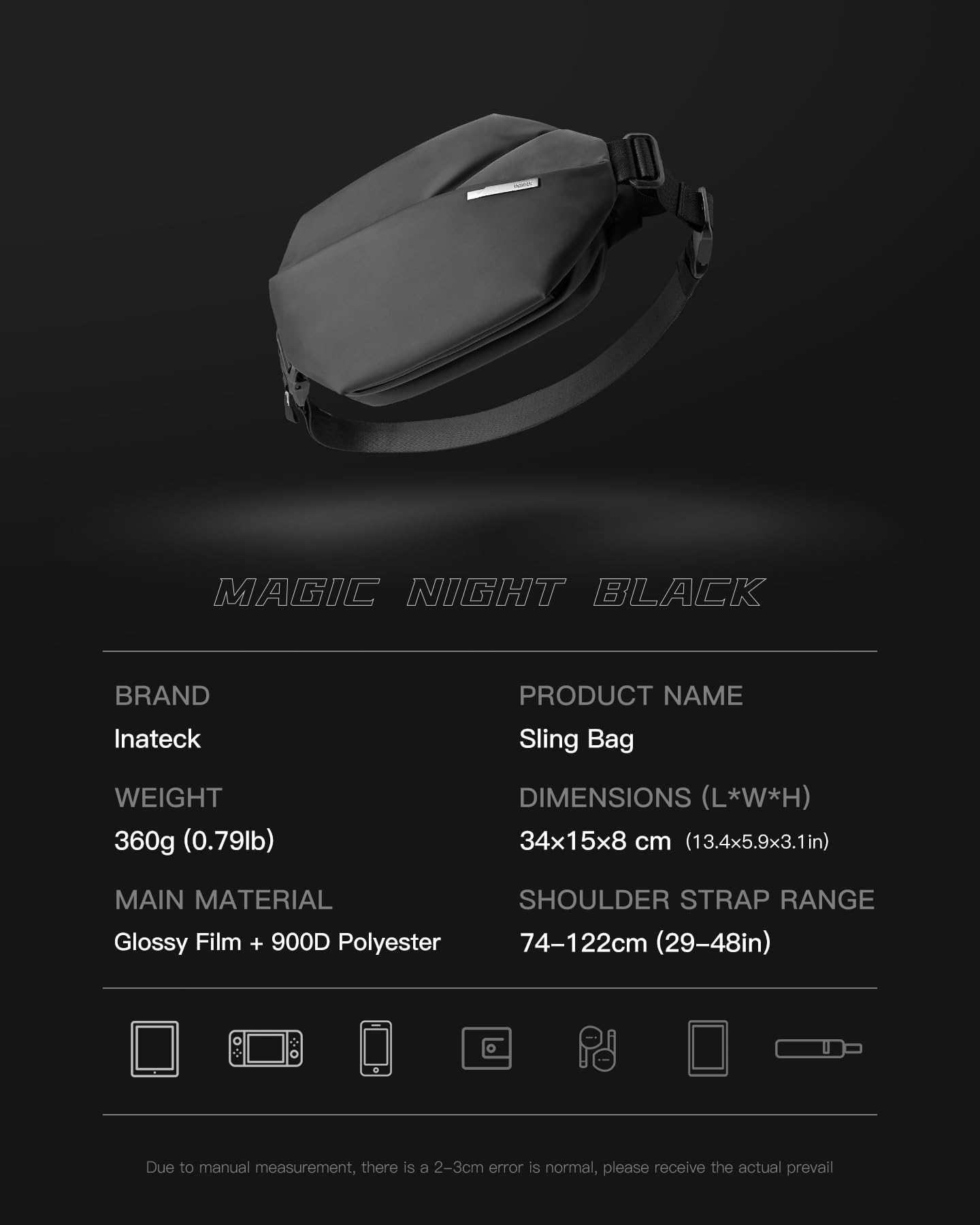 Foto 2 | Bandolera Inateck Sling Bag X 4 L Resistente Al Agua Negra - Venta Internacional.