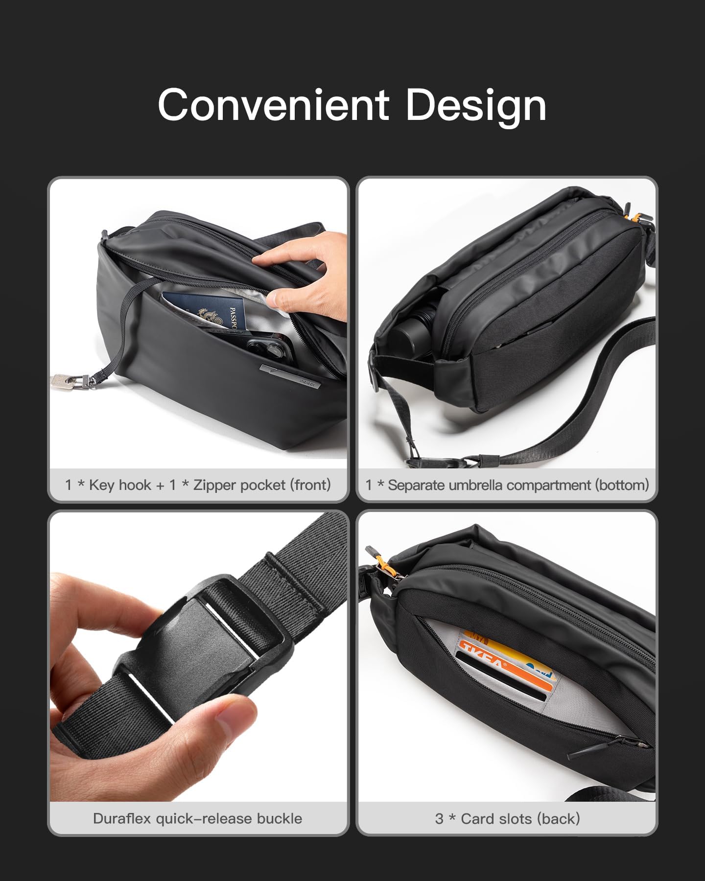 Foto 5 pulgar | Bandolera Inateck Sling Bag X 4 L Resistente Al Agua Negra - Venta Internacional.