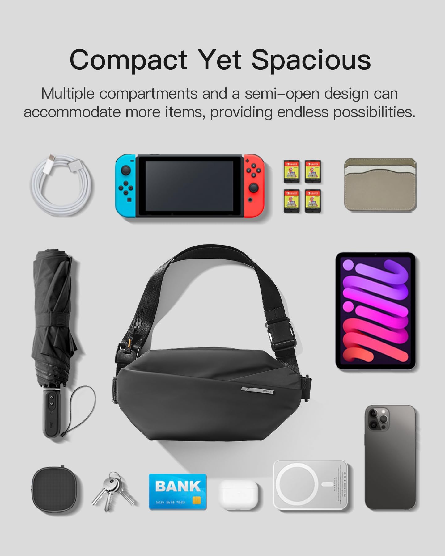 Foto 7 | Bandolera Inateck Sling Bag X 4 L Resistente Al Agua Negra - Venta Internacional.