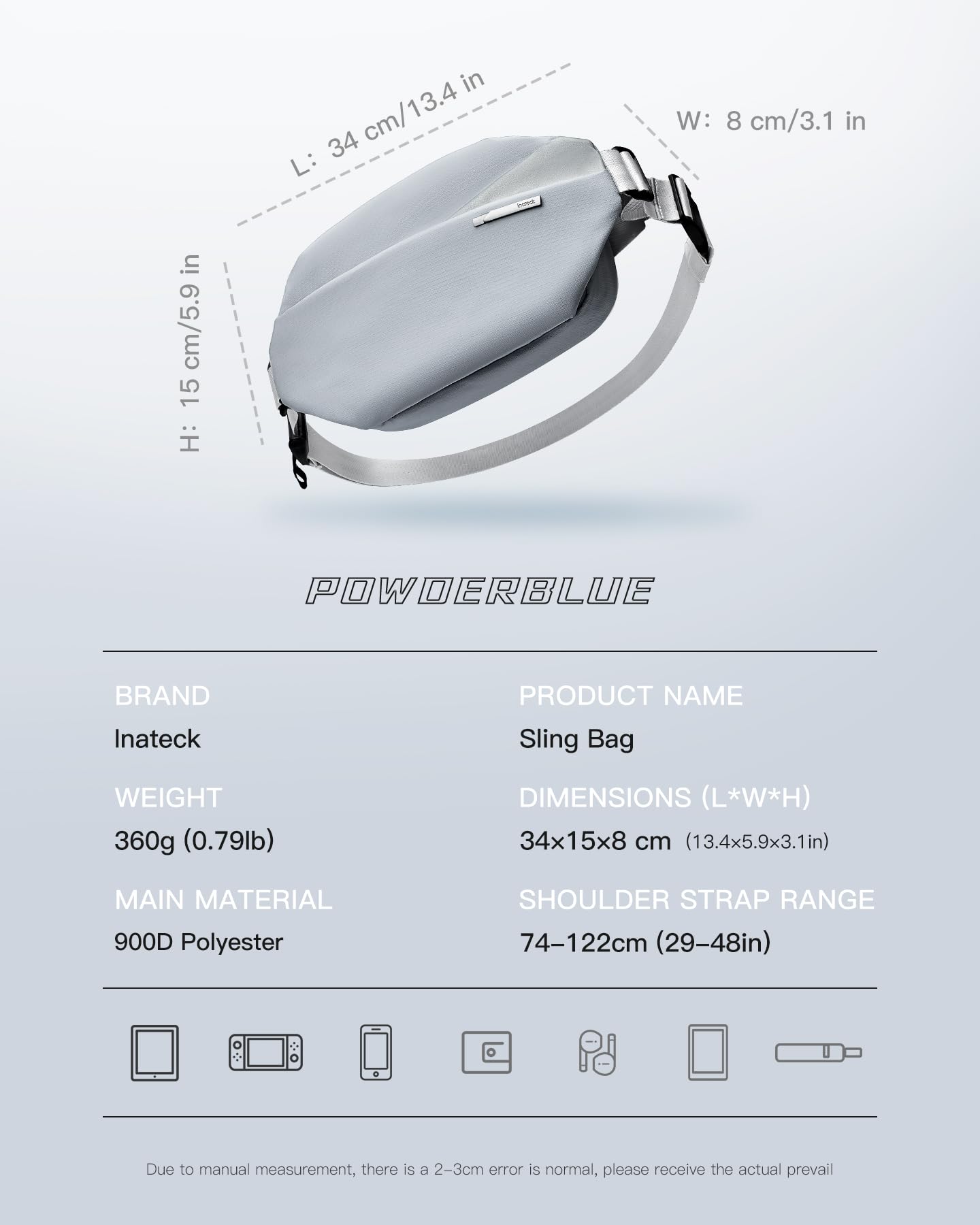 Foto 3 pulgar | Bandolera Inateck Sling Bag X 4l, Resistente Al Agua, Gris Y Azul - Venta Internacional.