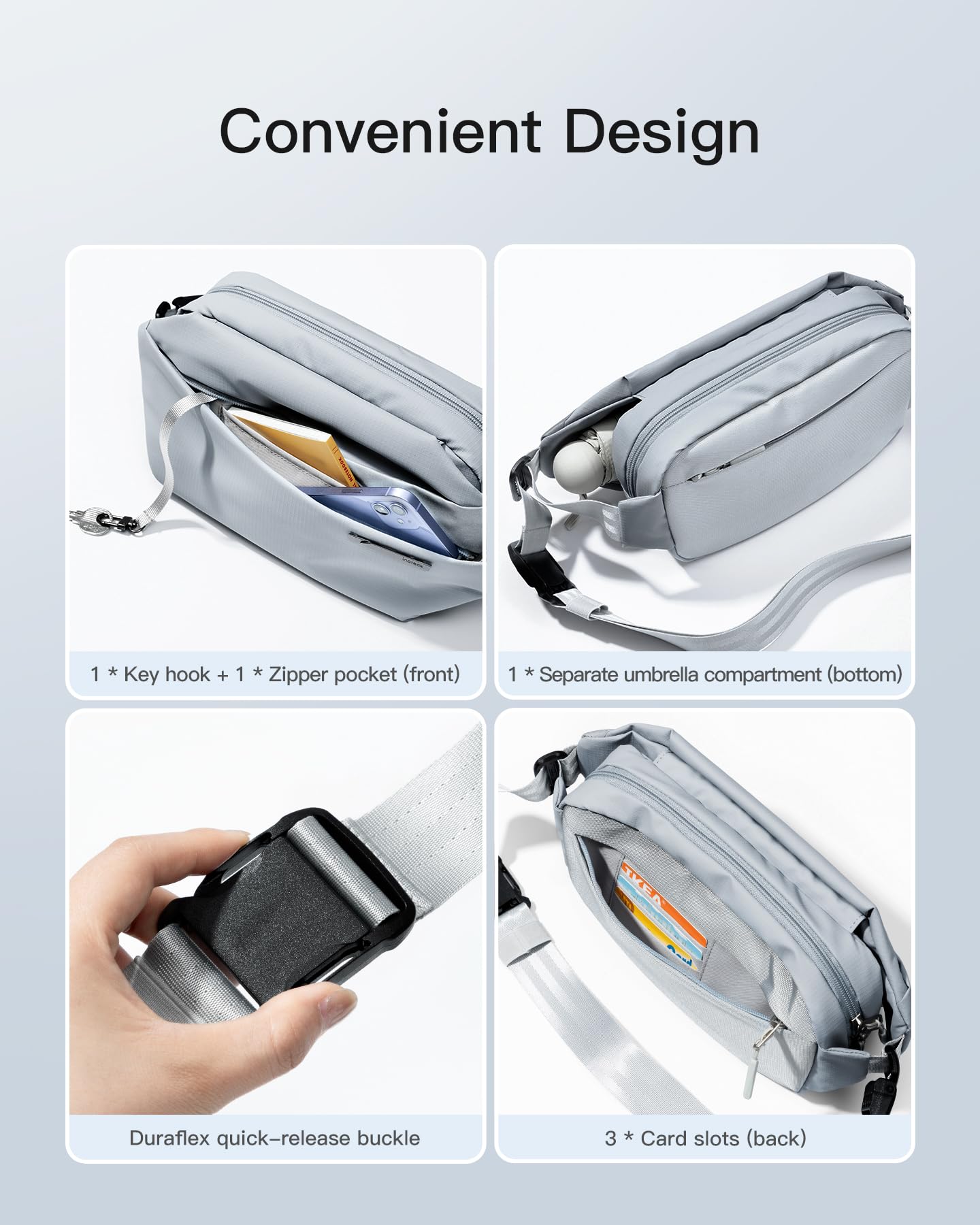 Foto 5 pulgar | Bandolera Inateck Sling Bag X 4l, Resistente Al Agua, Gris Y Azul - Venta Internacional.