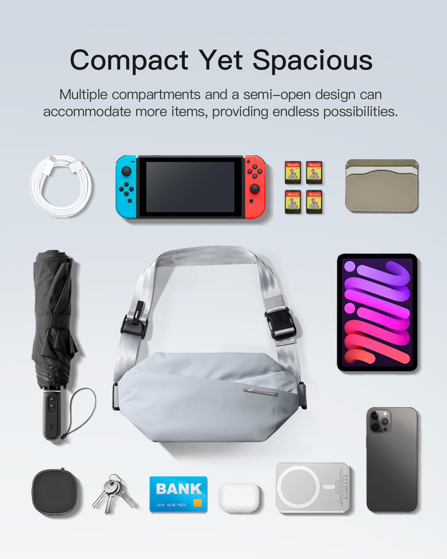 Foto 8 pulgar | Bandolera Inateck Sling Bag X 4l, Resistente Al Agua, Gris Y Azul - Venta Internacional.