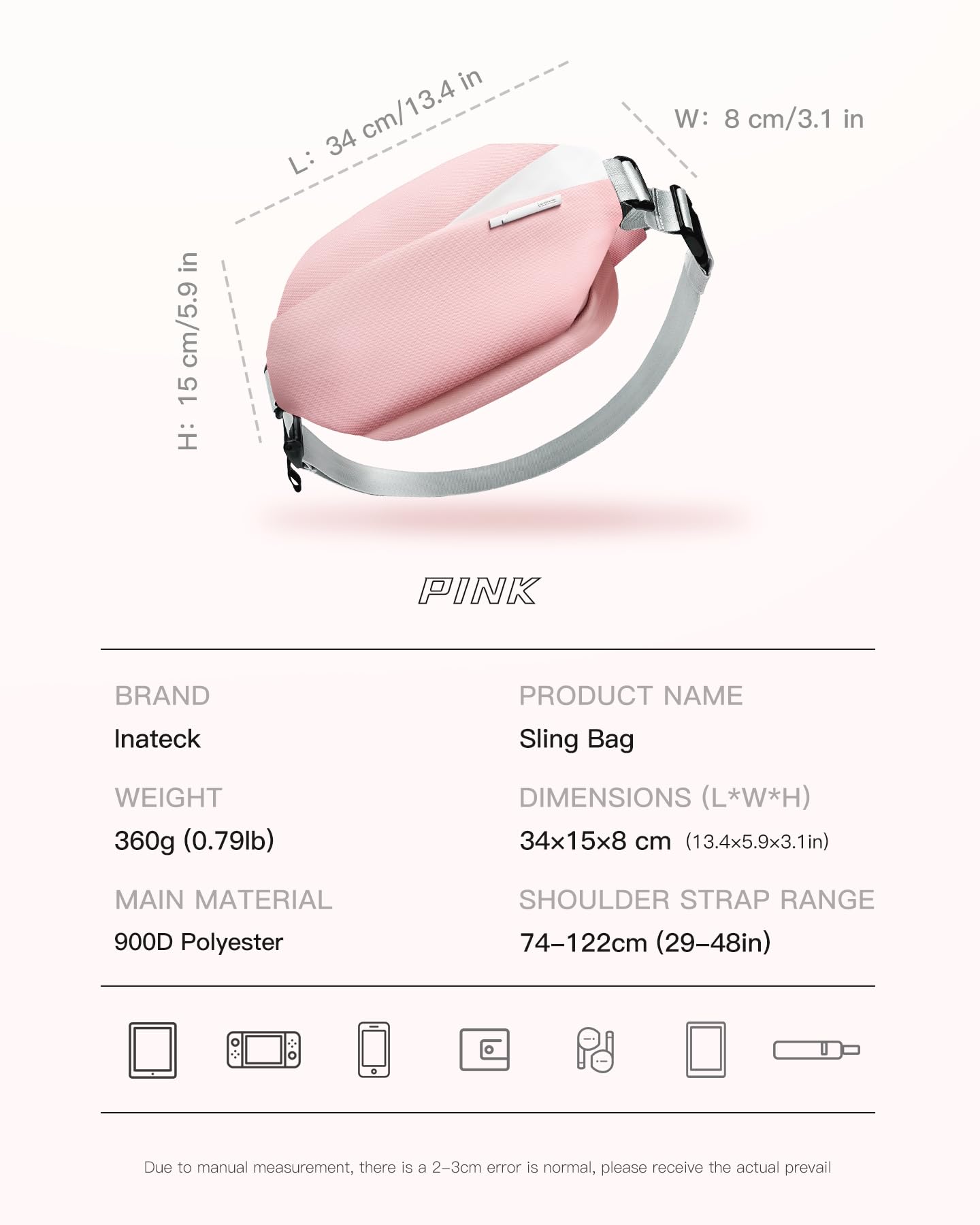 Foto 3 pulgar | Bandolera Inateck Sling Bag X 4 L Resistente Al Agua Rosa - Venta Internacional.