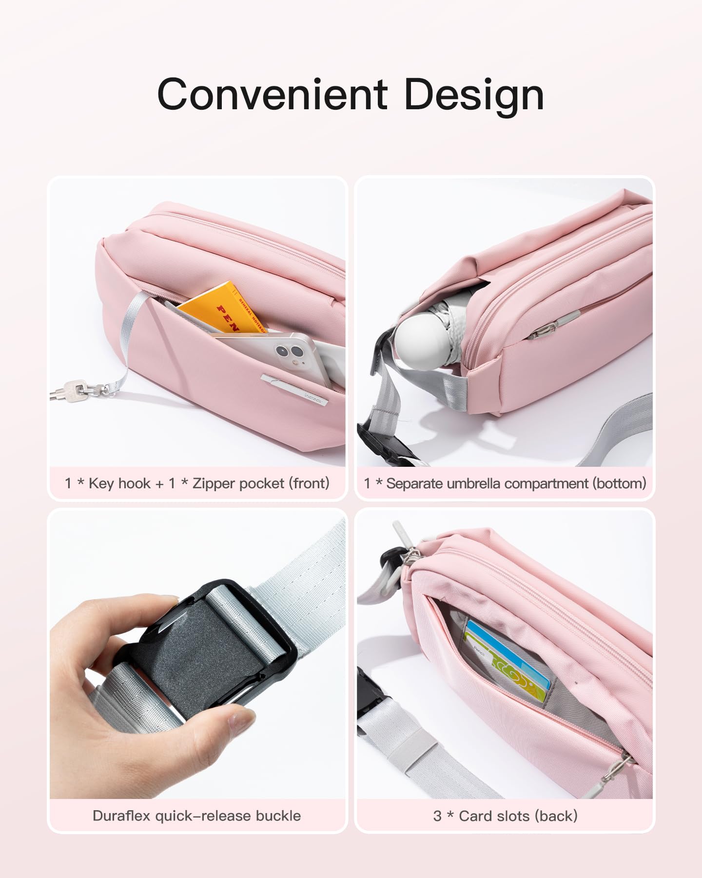 Foto 5 pulgar | Bandolera Inateck Sling Bag X 4 L Resistente Al Agua Rosa - Venta Internacional.