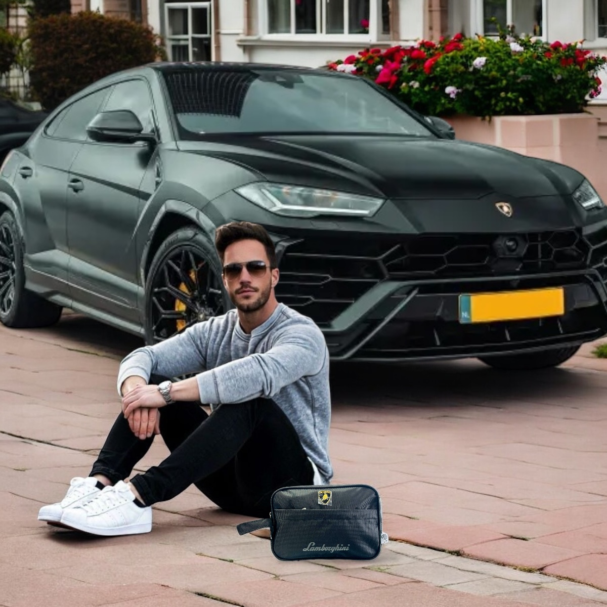 Foto 8 pulgar | Bolso Neceser De Mano Para Caballero Bandolera Lamborghini Negra