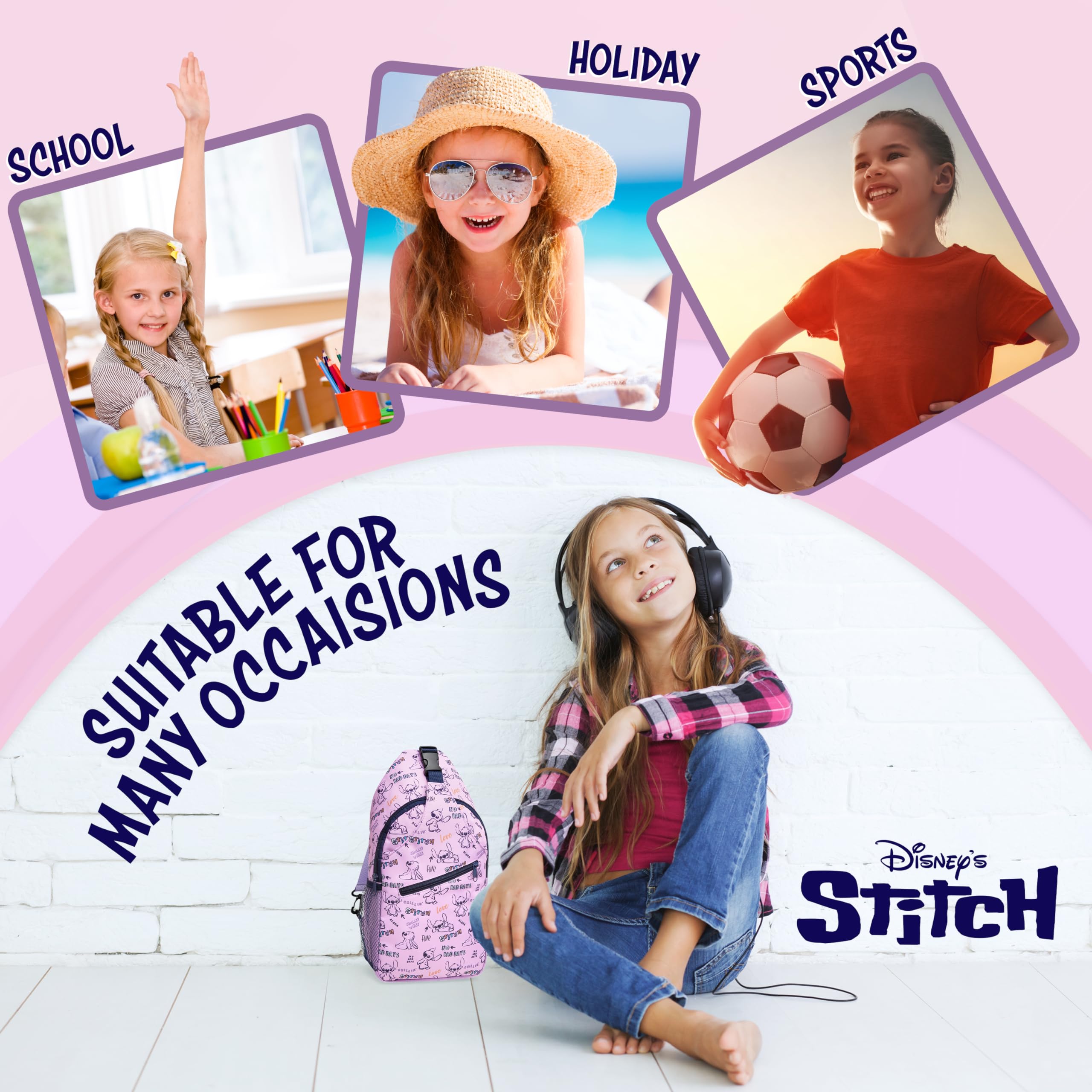 Foto 5 pulgar | Bolso Bandolera Disney Stitch Para Niñas Con Correa Ajustable - Venta Internacional.