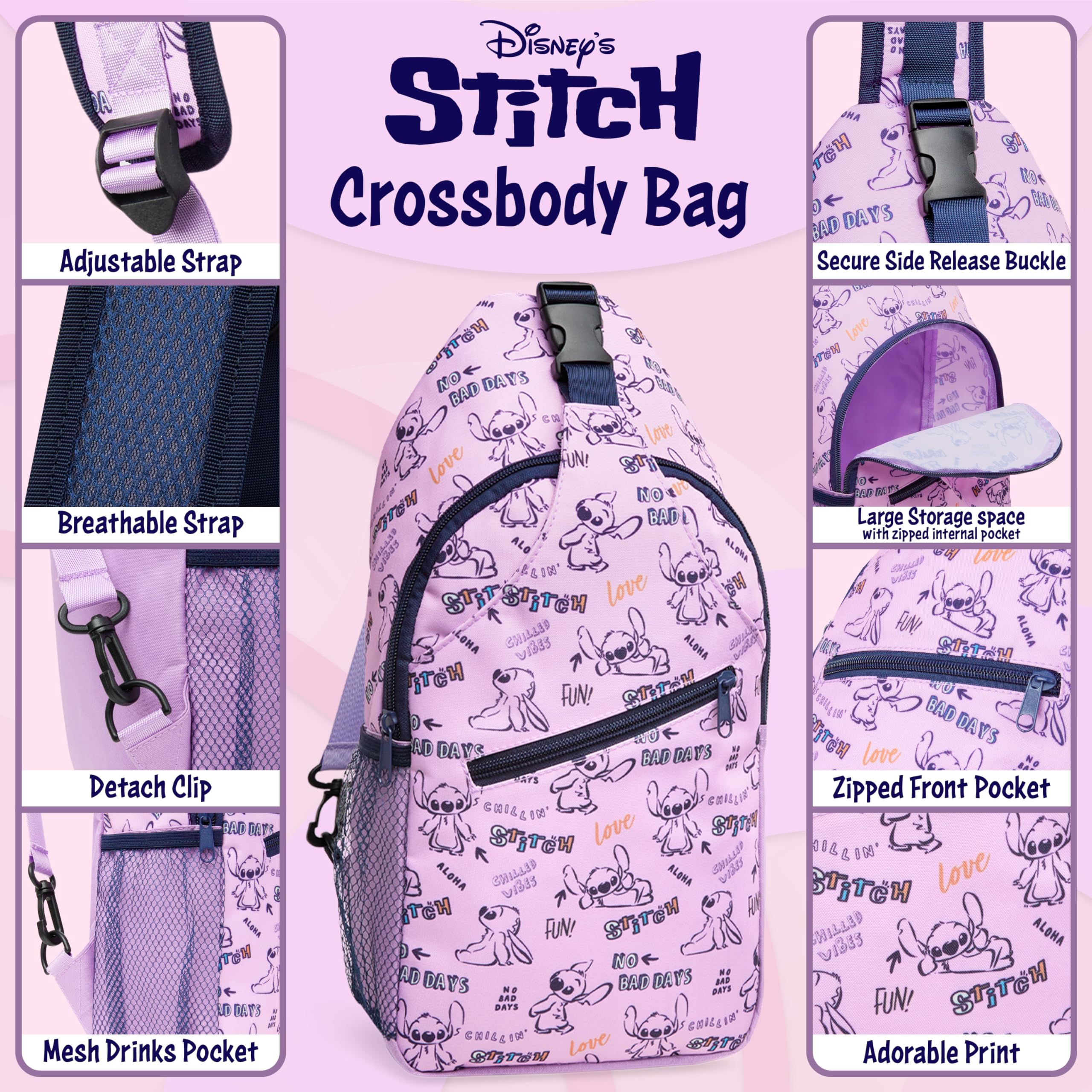 Foto 6 pulgar | Bolso Bandolera Disney Stitch Para Niñas Con Correa Ajustable - Venta Internacional.