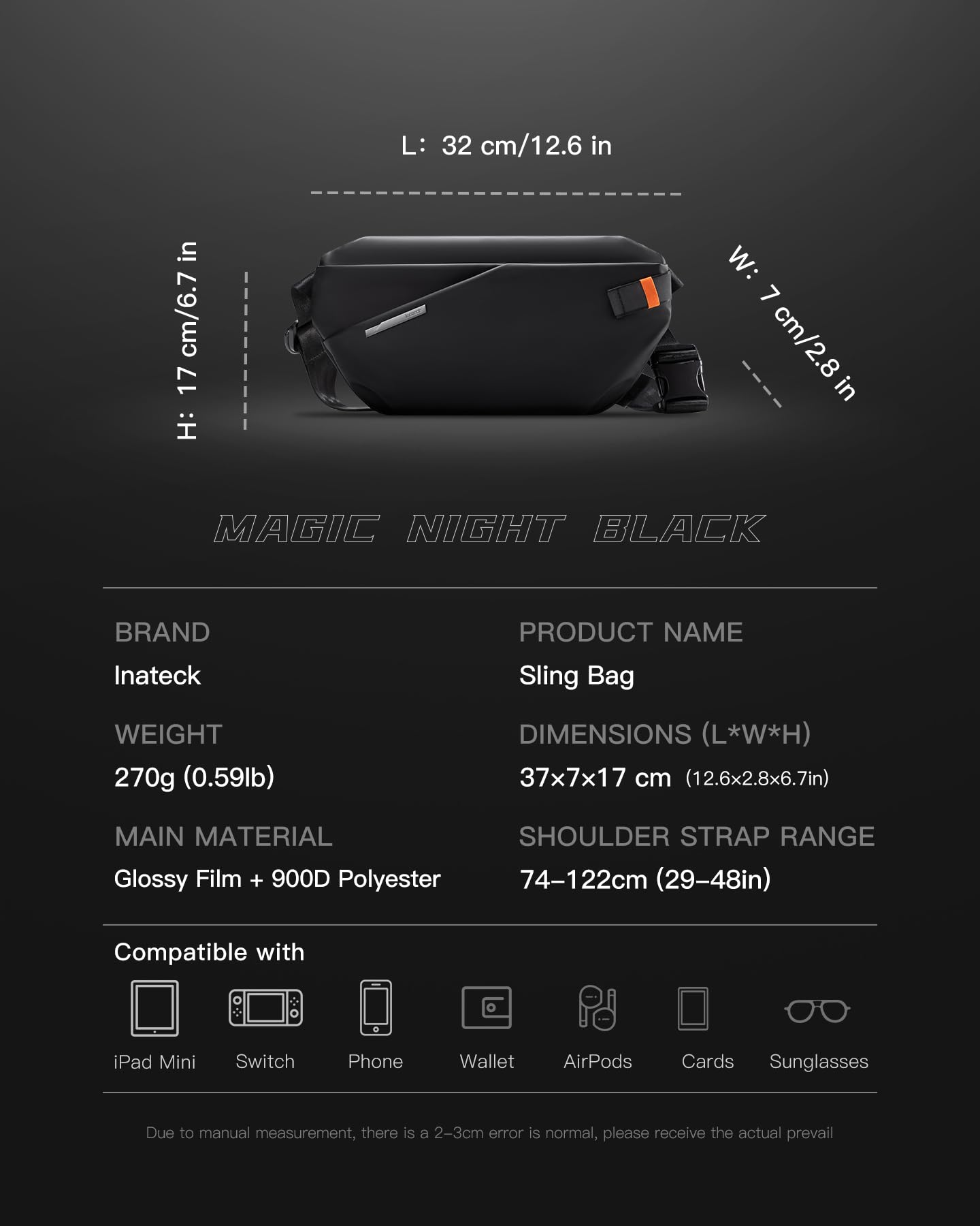 Foto 3 pulgar | Bandolera Inateck X-lite 4l Resistente Al Agua Para Viajes, Color Negro - Venta Internacional.