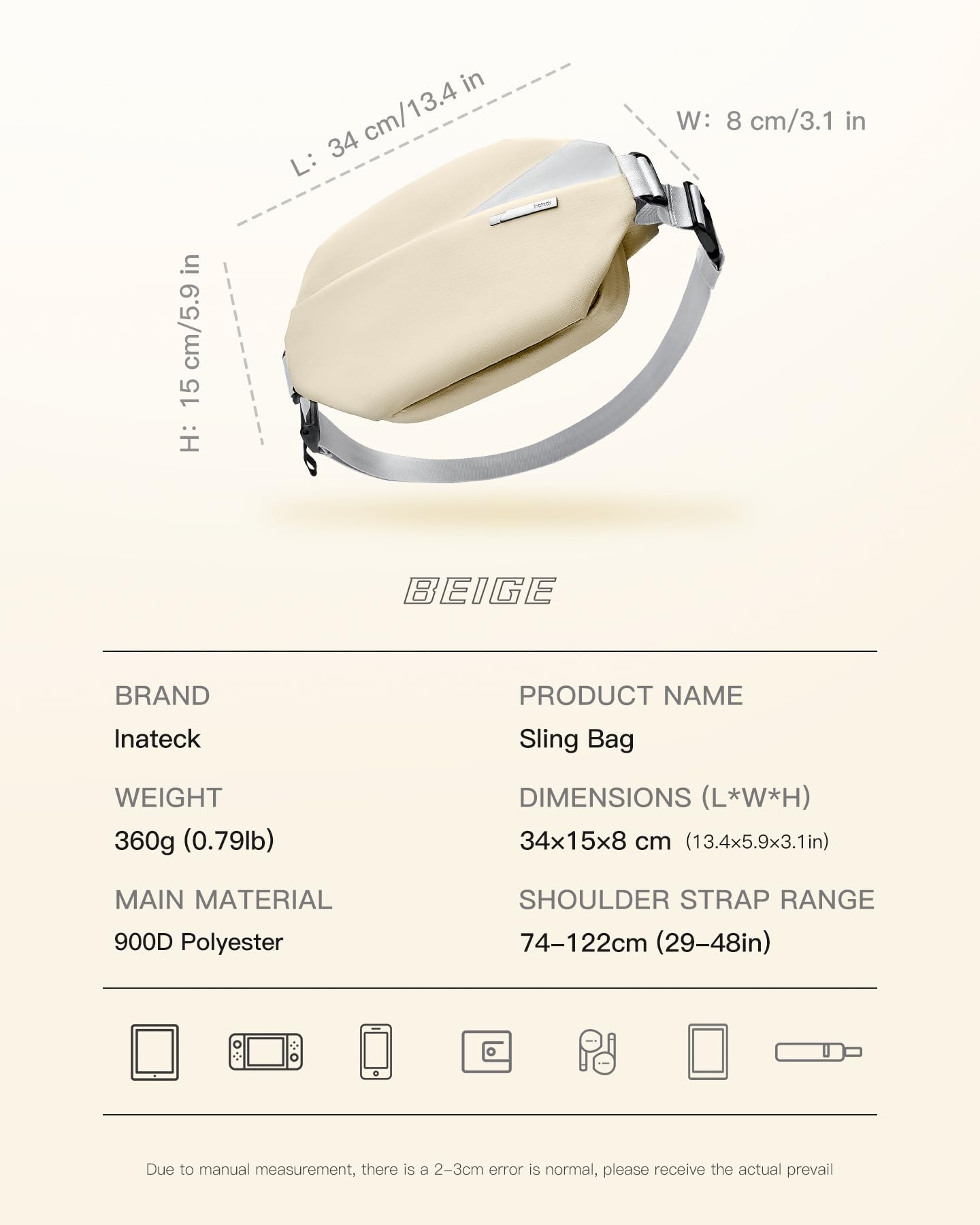 Foto 2 | Bandolera Inateck Bandolera X 4 L Resistente Al Agua, Color Beige - Venta Internacional.