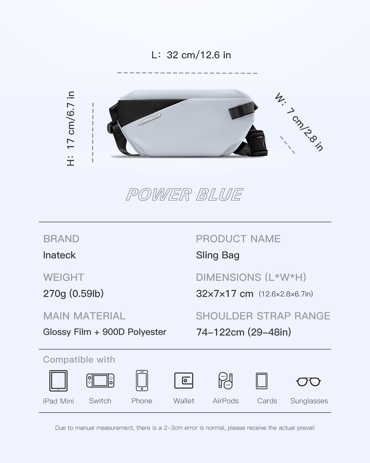 Foto 2 | Bolso Bandolera Inateck X-lite 4l Resistente Al Agua Para Viajes Gris Azul - Venta Internacional.