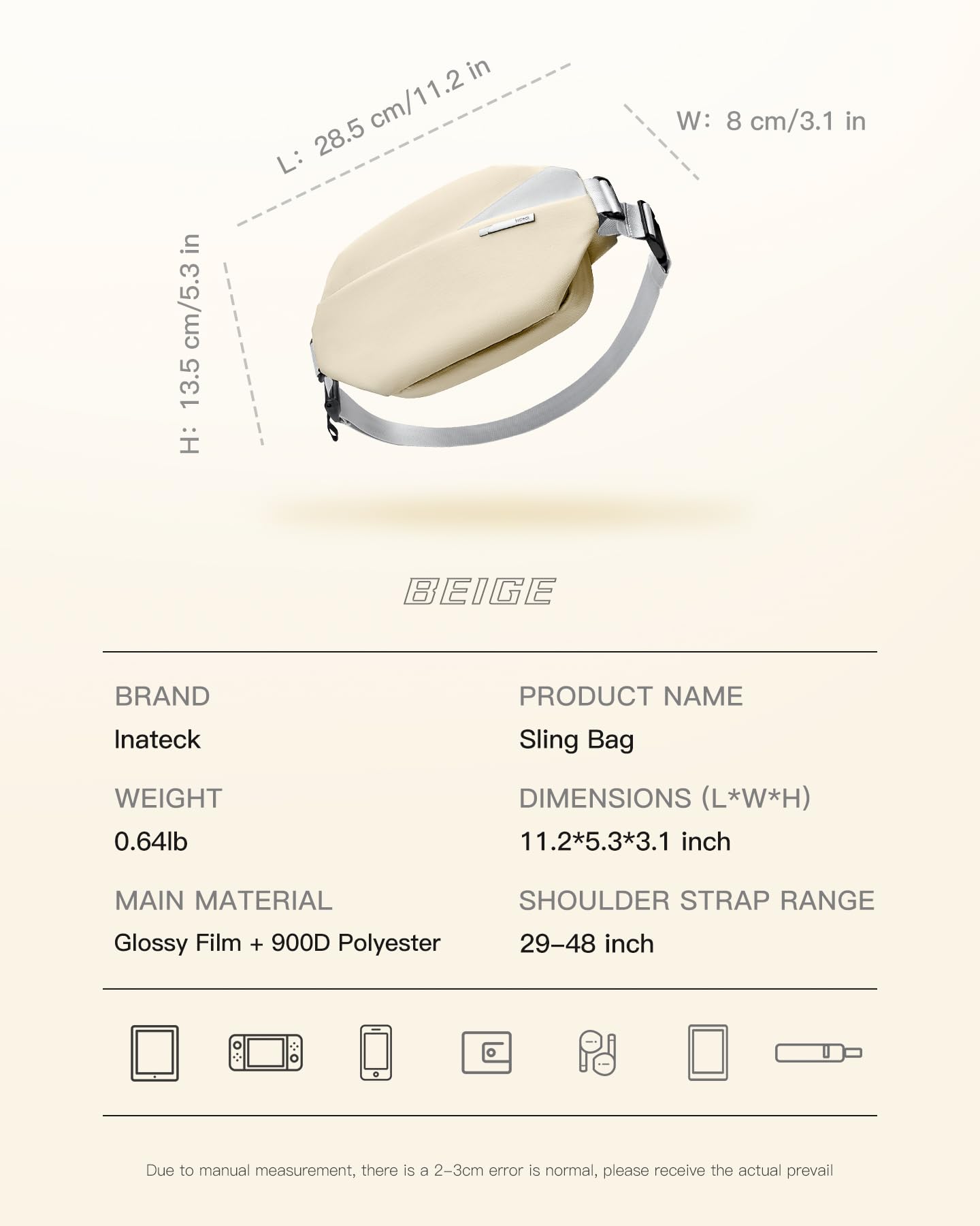 Foto 2 | Bandolera Inateck Bandolera X 3 L Resistente Al Agua, Color Beige - Venta Internacional.