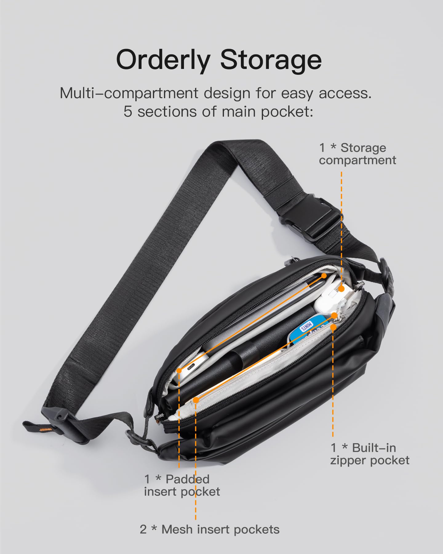 Foto 5 pulgar | Bandolera Inateck Sling Bag X 3l Impermeable Negro - Venta Internacional