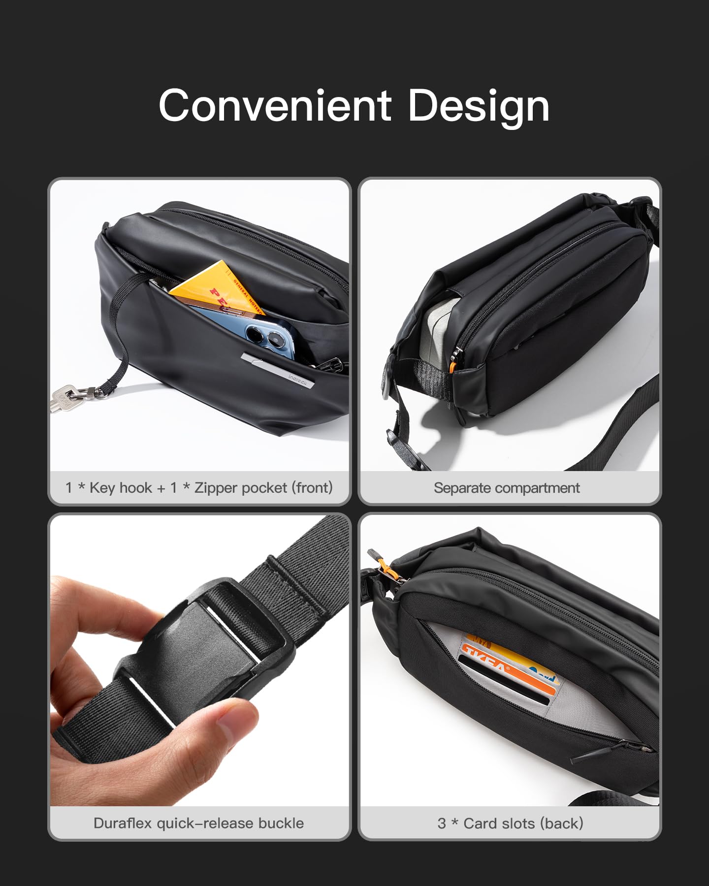 Foto 6 pulgar | Bandolera Inateck Sling Bag X 3l Impermeable Negro - Venta Internacional