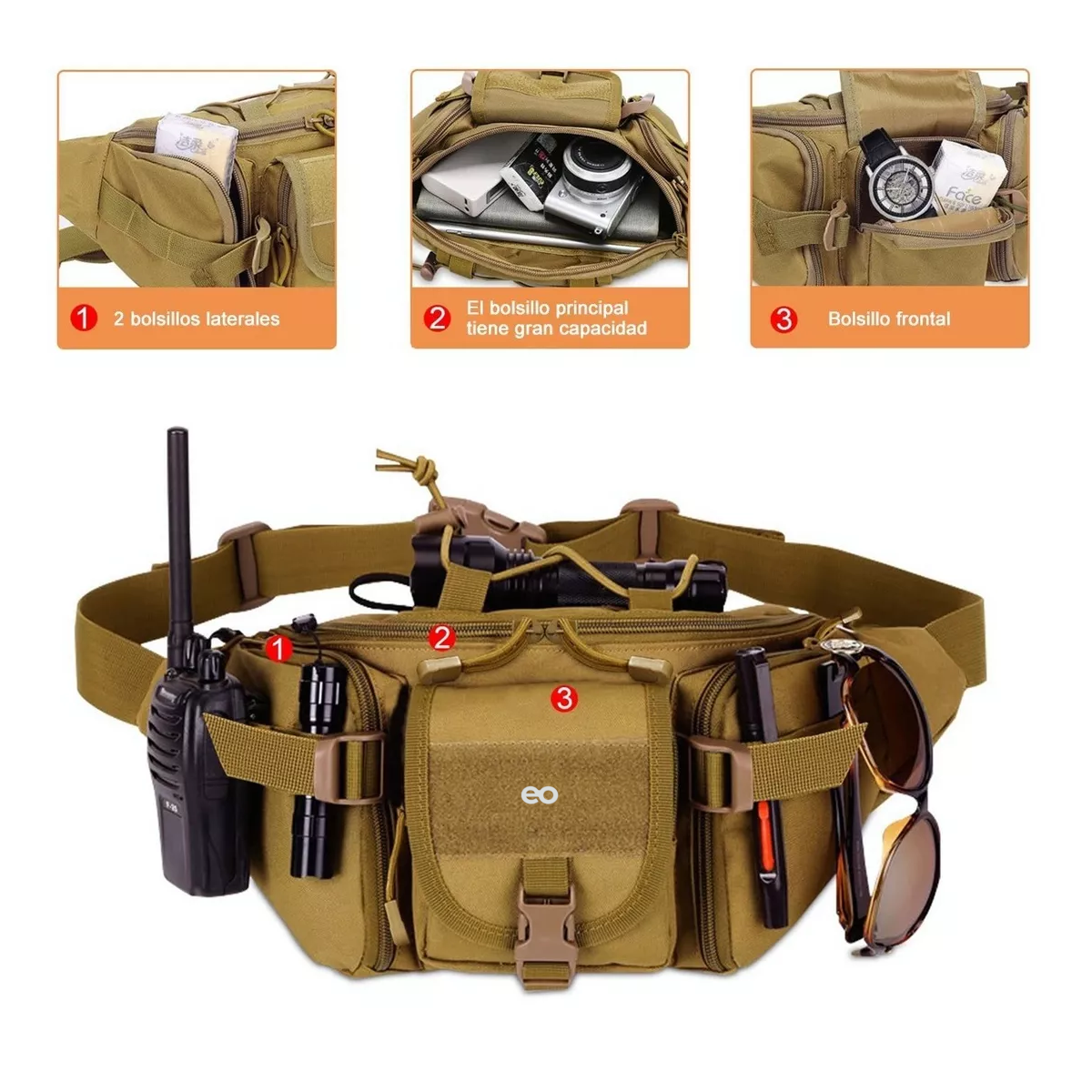 Foto 2 | Cangurera Tactica Militar Impermeable Riñonera Deportiva Eo Safe Imports Esi-10126-1 Marro